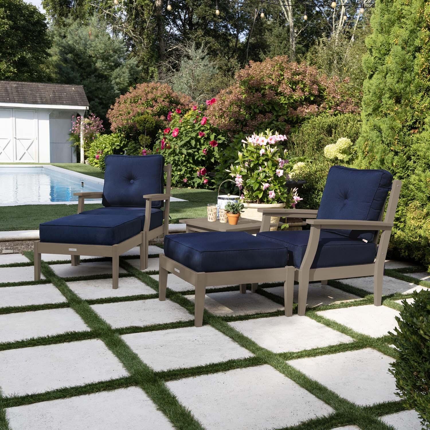 Blushing Bay 5 Pc Recycled Plastic Seating Set in Spectrum Indigo/Woodland Brown by Lakeview Outdoor Designs - Right Angled - Lifestyle thumbnail