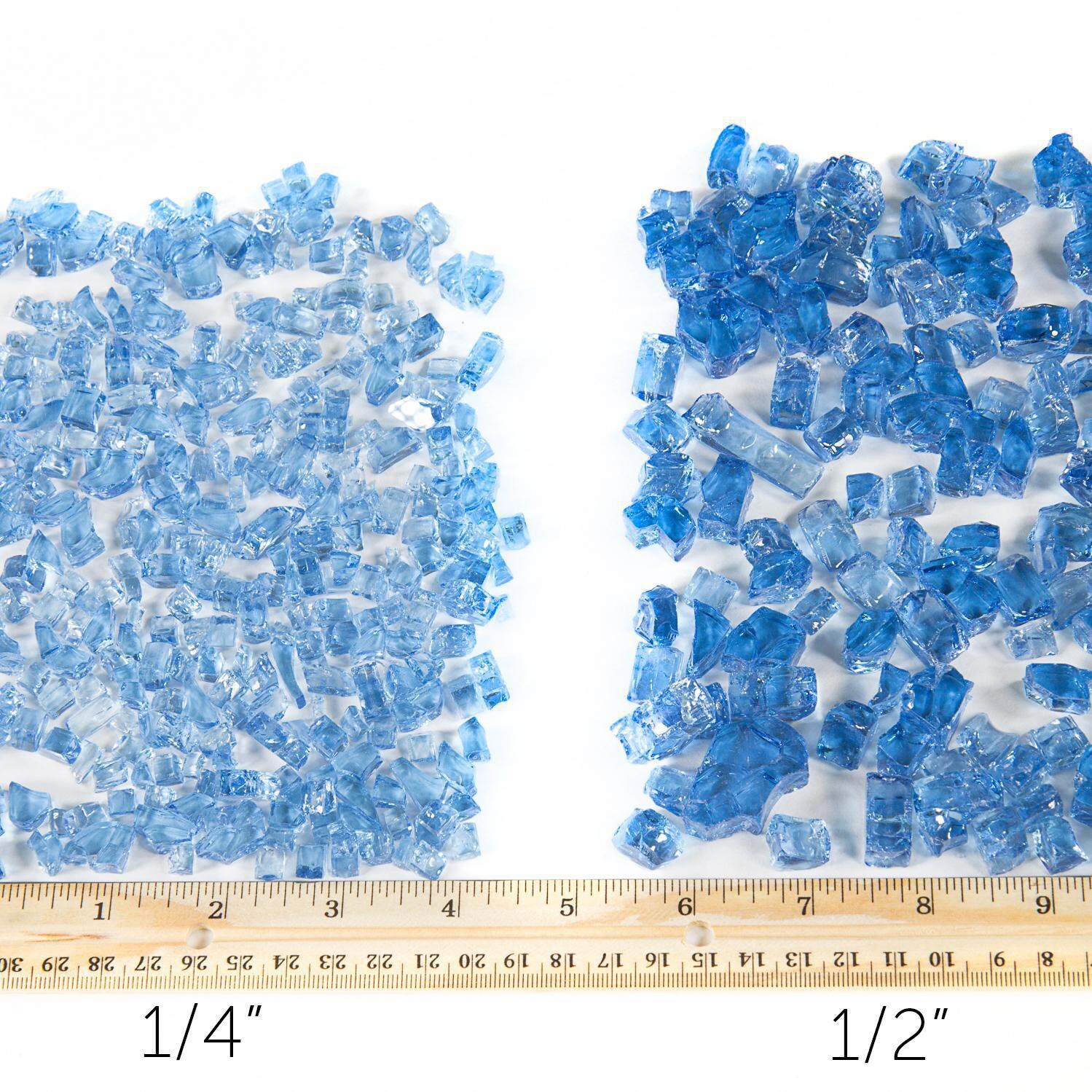 Sky Blue Fire Glass Size Comparison - Non-Reflective Shown thumbnail