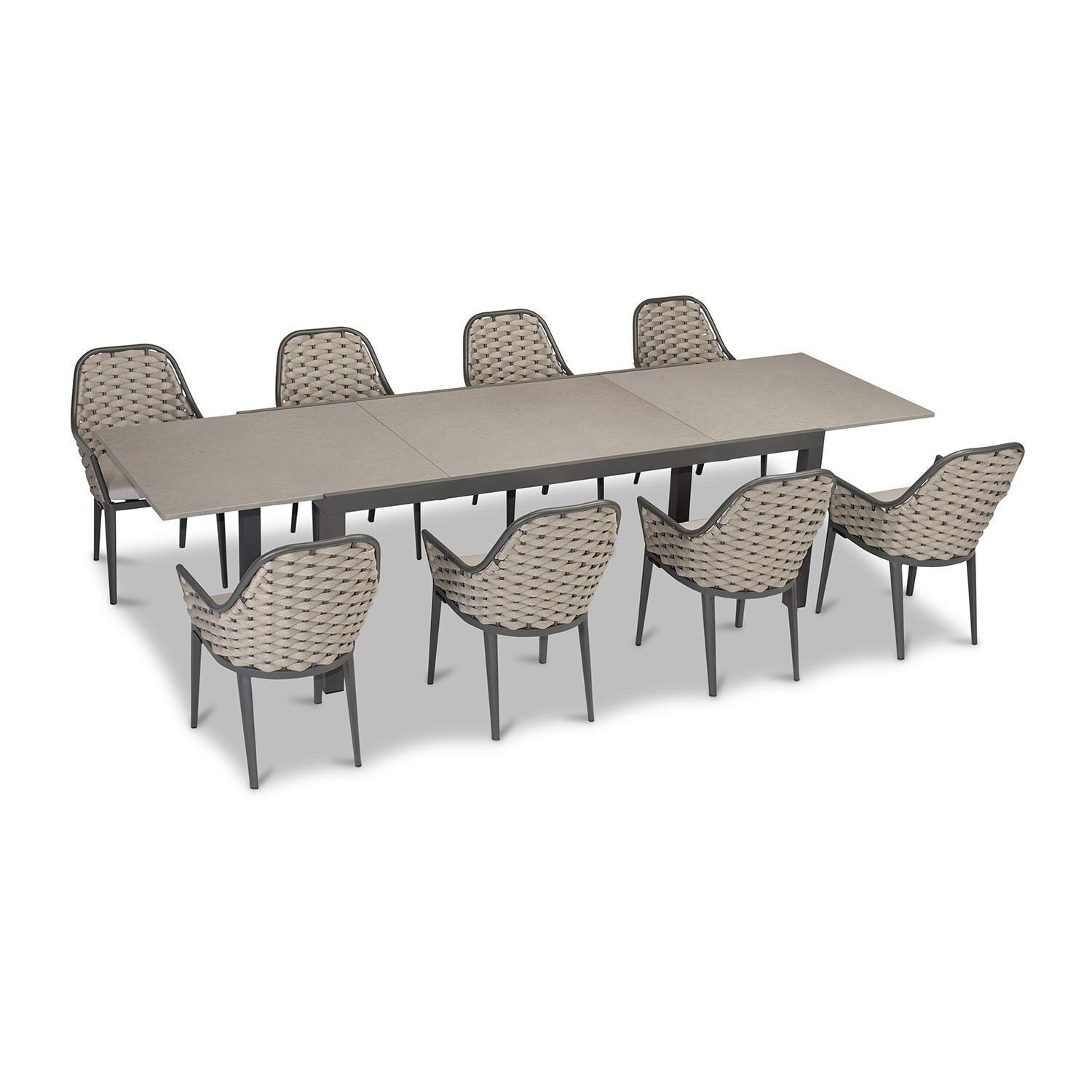 Chloe Bay 9 Pc Aluminum Extendable Dining Set in Slate/Concrete by Lakeview - Top Angle View - White Background thumbnail