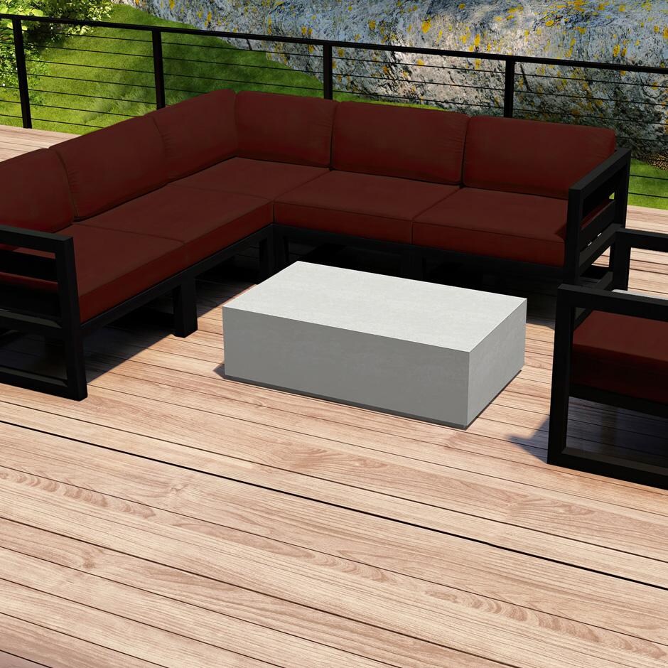 Lakeview MSTYMAS-BK-7SEC-HN Misty Cove 7 Pc Aluminum Sectional Set in Black w/Coffee Table & Canvas Henna Cushions by Lakeview Outdoor Designs - Set Outside Cropped - Lifestyle thumbnail