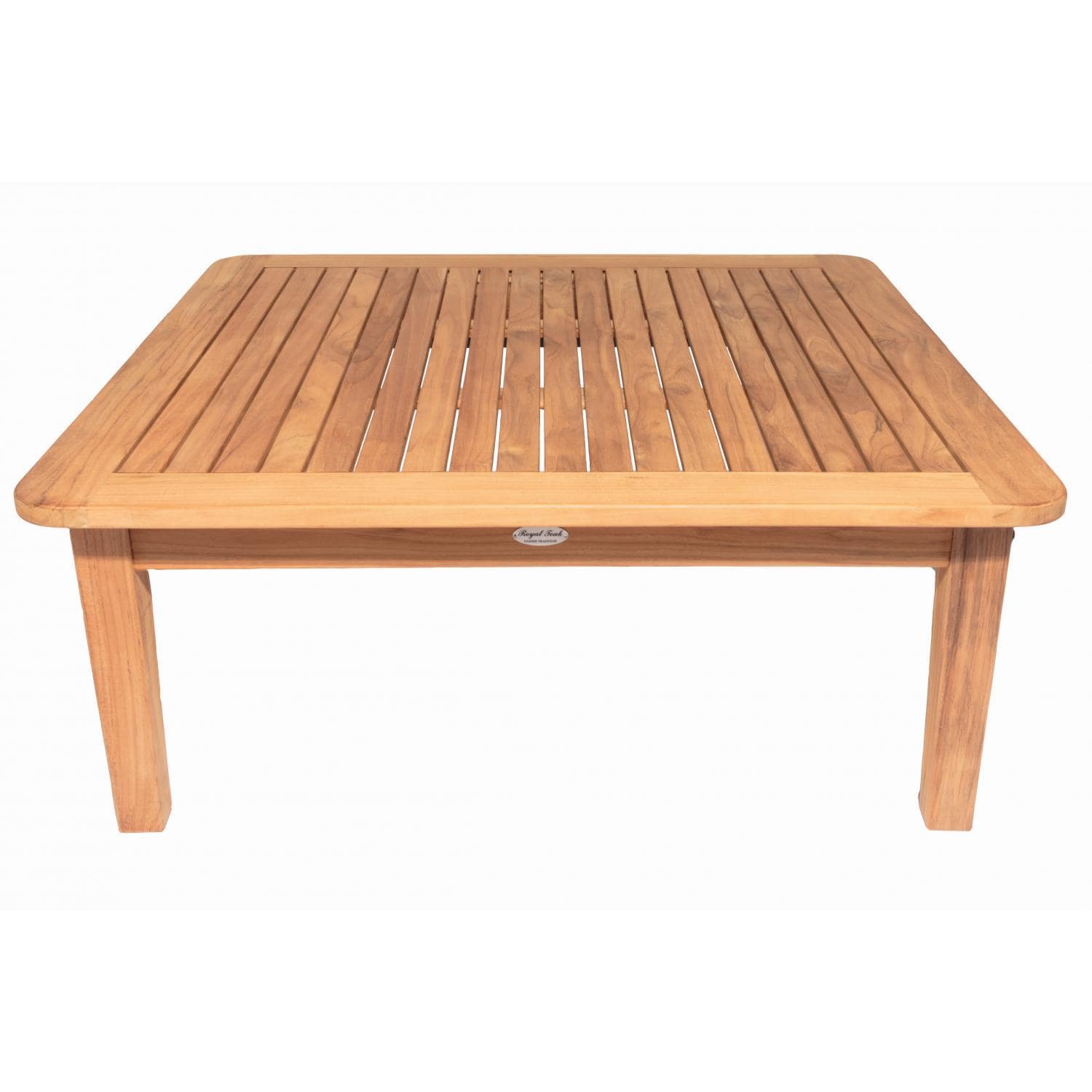 Royal Teak Collection Miami 5 Pc Teak Seating Set w/ Square Coffee Table in Canvas Natural - Coffee Table - White Background thumbnail