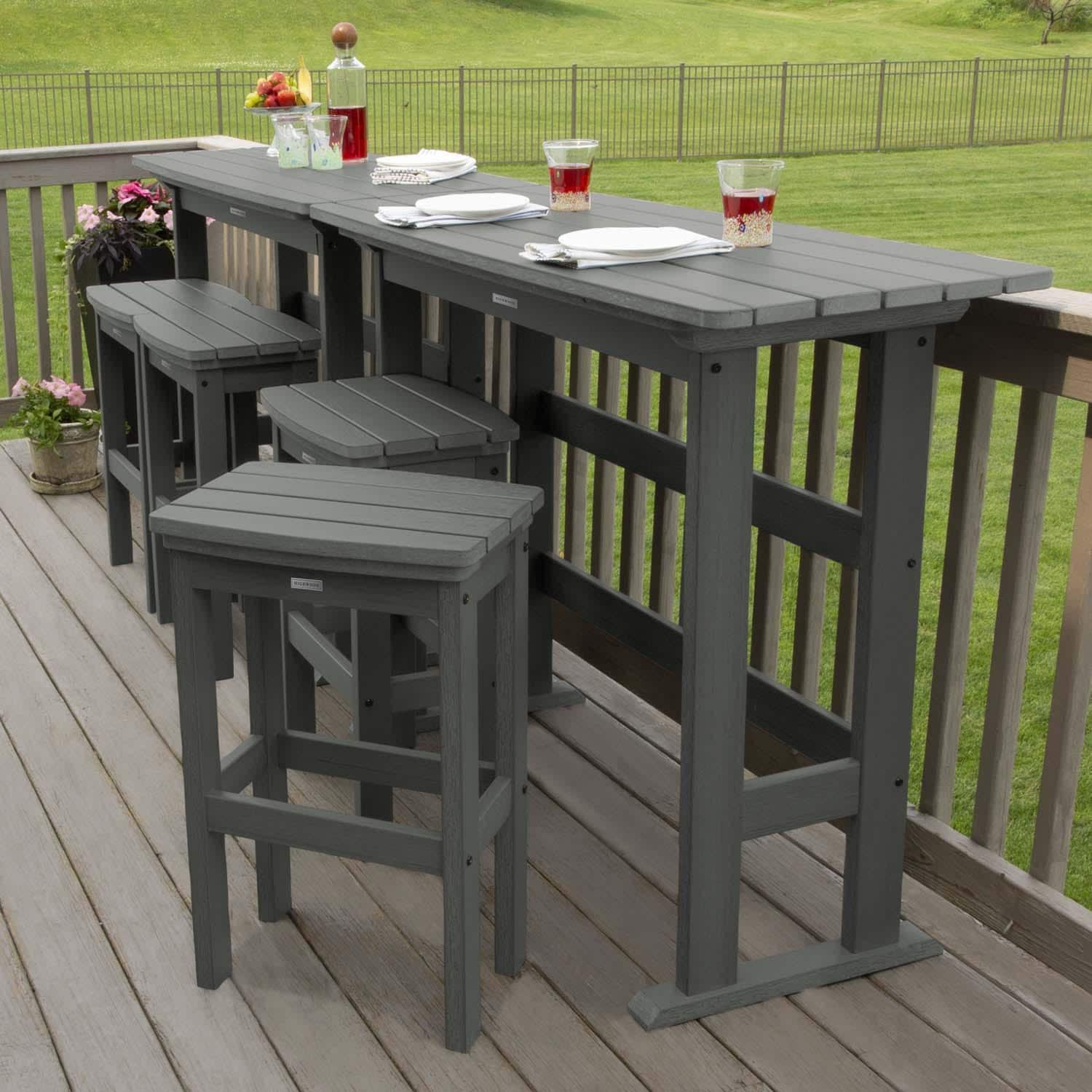 Hart Lane 6 Pc Recycled Plastic Bar Height Dining Set in Coastal Teak By Lakeview Outdoor Designs - Alternate Configuration - Lifestyle thumbnail