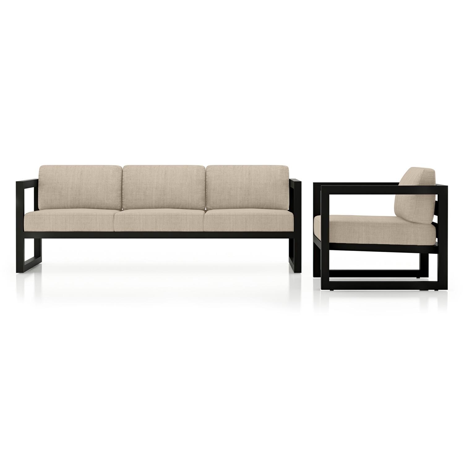 Lakeview MSTYCV-BK-2SS-CF Misty Cove 2 Pc Aluminum Seating Set in Black w/Canvas Flax Cushions by Lakeview Outdoor Designs - Set Front View - White Background thumbnail