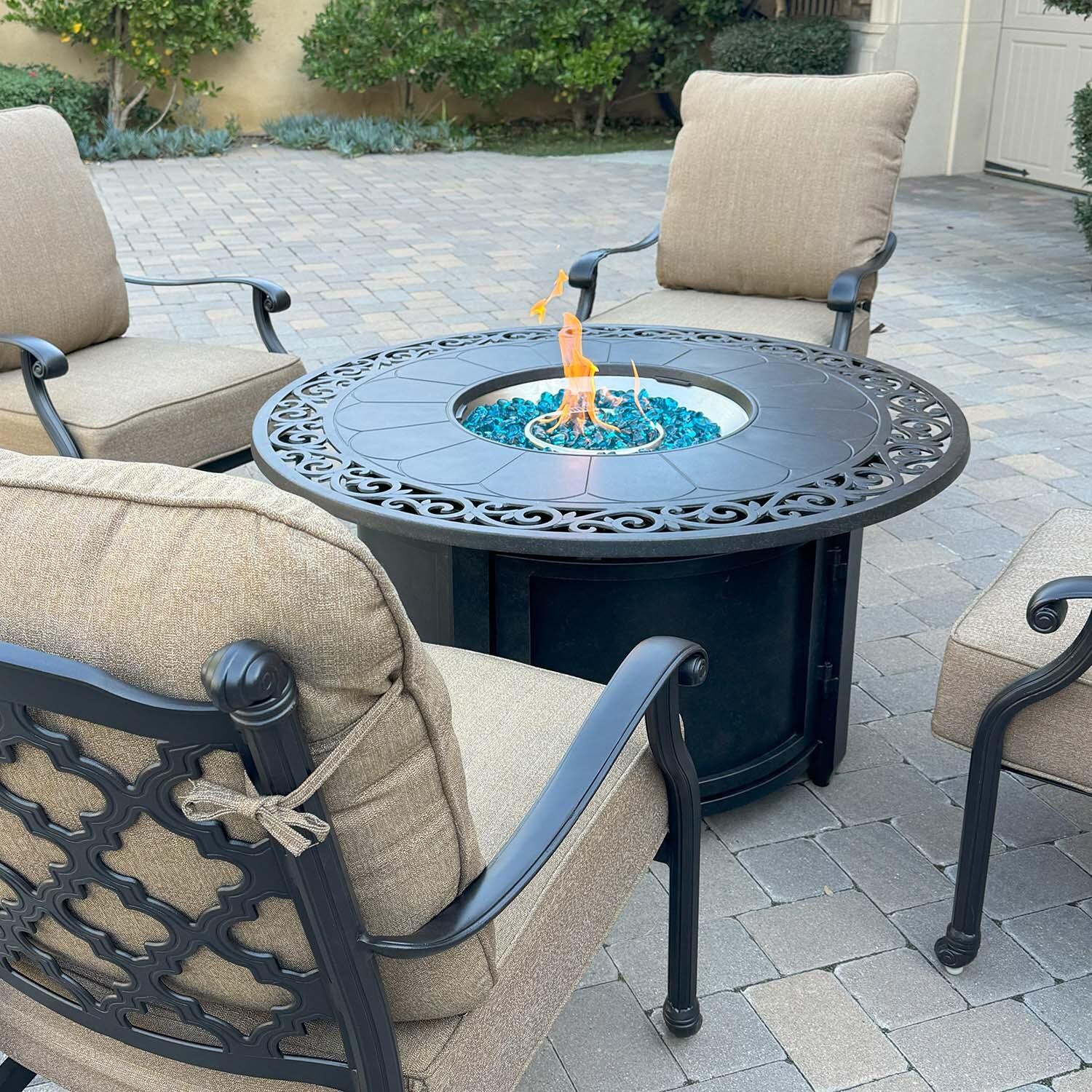 Madison 5 Pc Cast Aluminum Fire Pit Seating Set in Antique Bronze/Sesame by Darlee - Close Up - Detail thumbnail