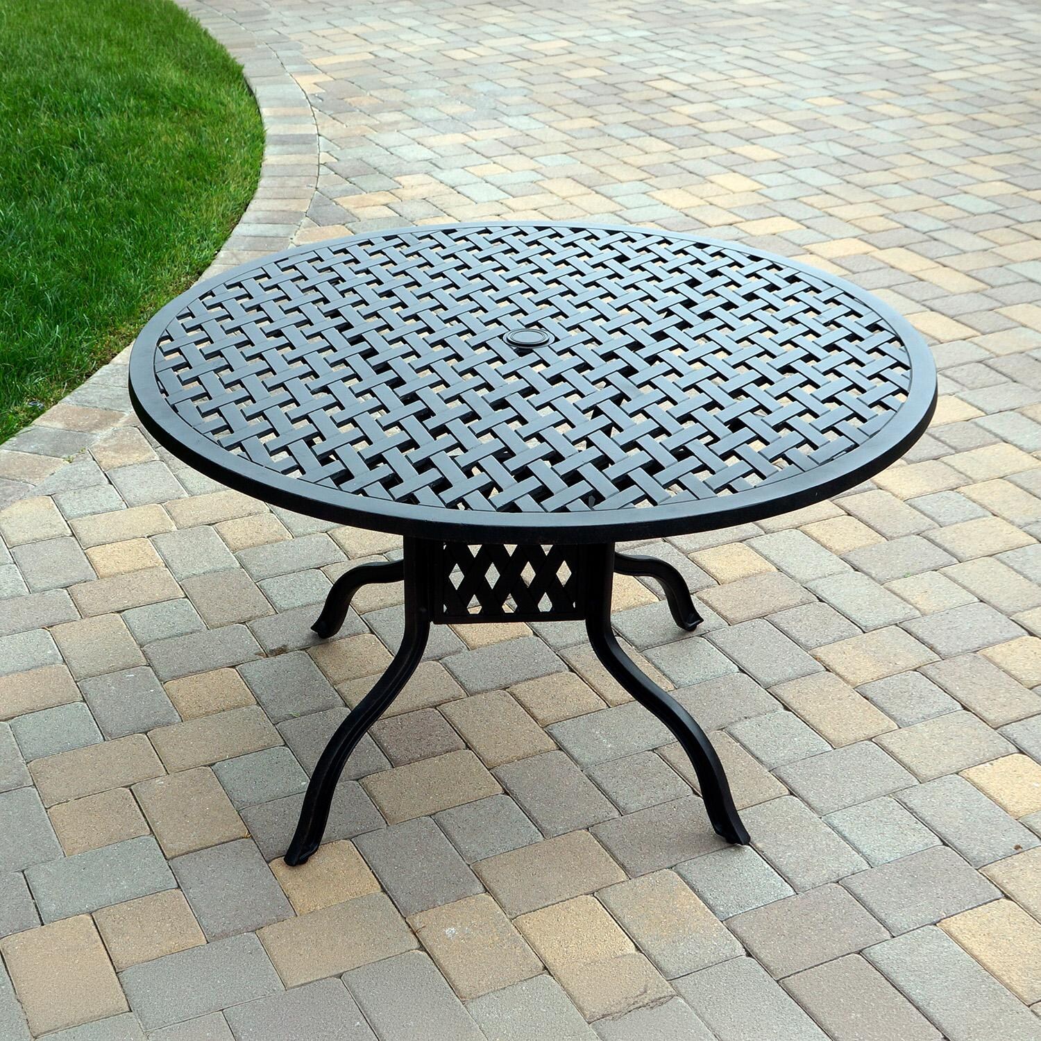 Darlee Series 30 48 Inch Cast Aluminum Dining Table - On Patio - Lifestyle thumbnail