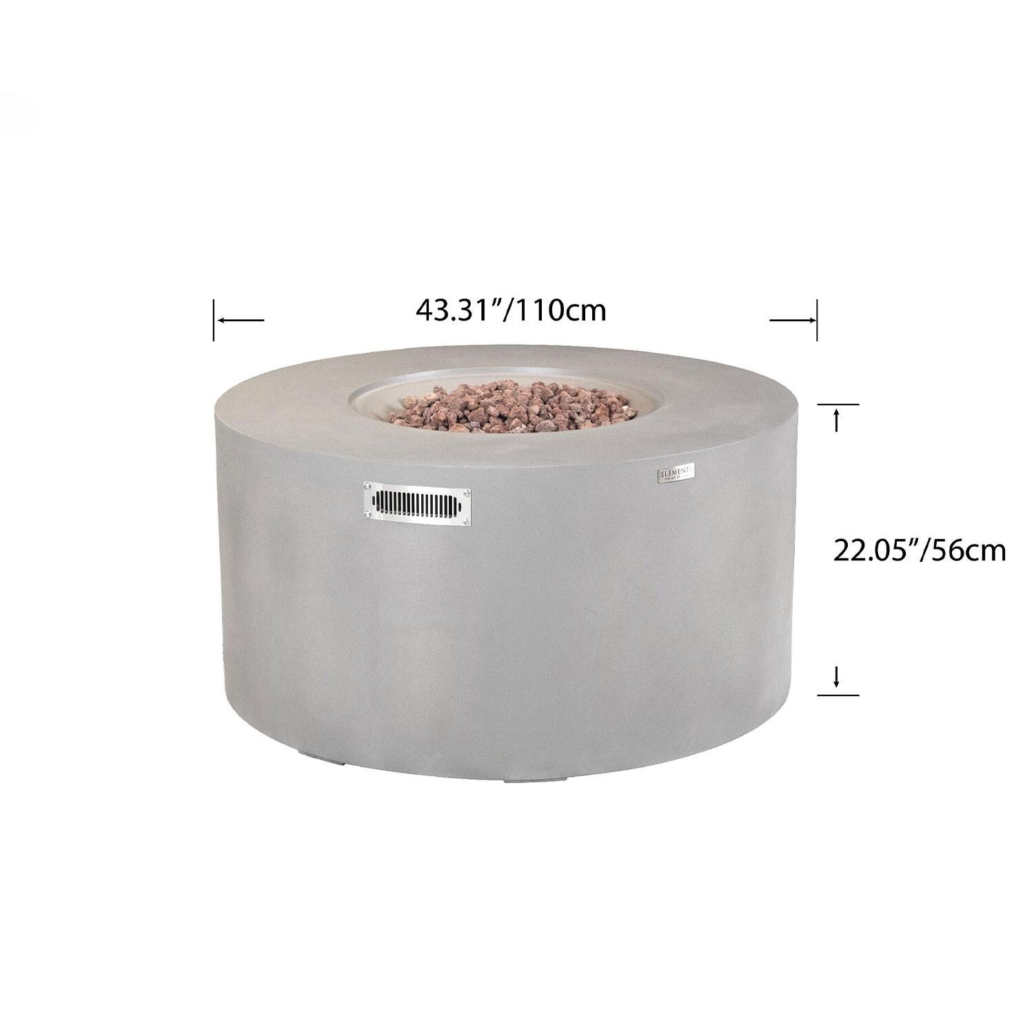 Elementi OFG311LG-LP Pacaya 43-in Liquid Propane Concrete Fire Table w/ Hidden Tank in Light Grey - Dimensional thumbnail