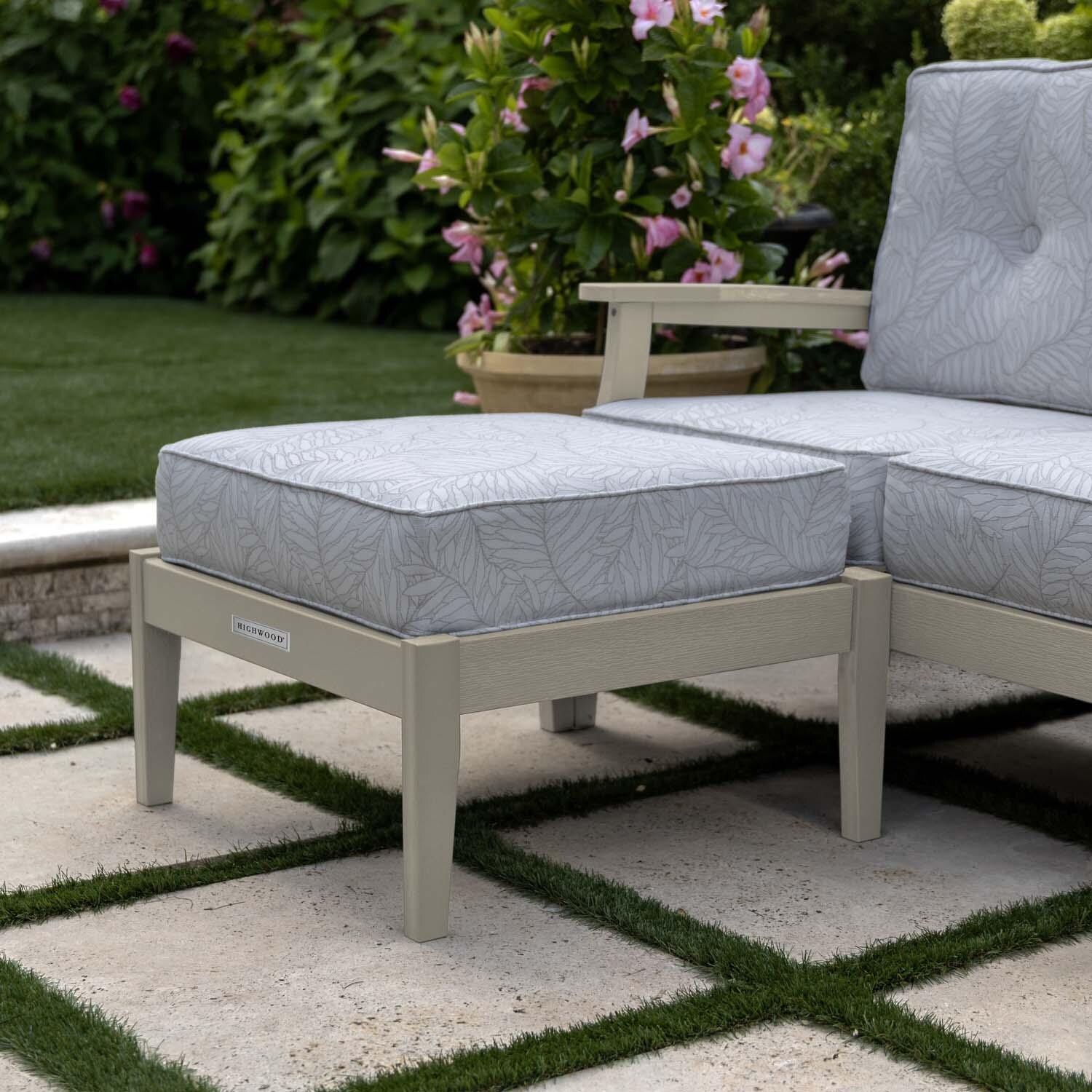 Blushing Bay Recycled Plastic Ottoman in Lively Parchment/Whitewash by Lakeview Outdoor Designs - Shown w/ Chair (Not Included) - Lifestyle thumbnail