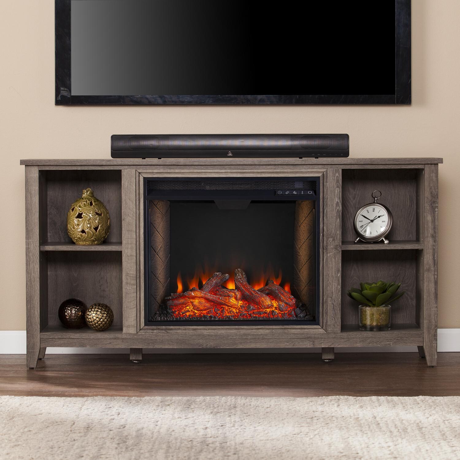Southern Enterprises Parkdale Alexa-Enabled Smart Fireplace W/ Storage - Mocha Gray - FS9691