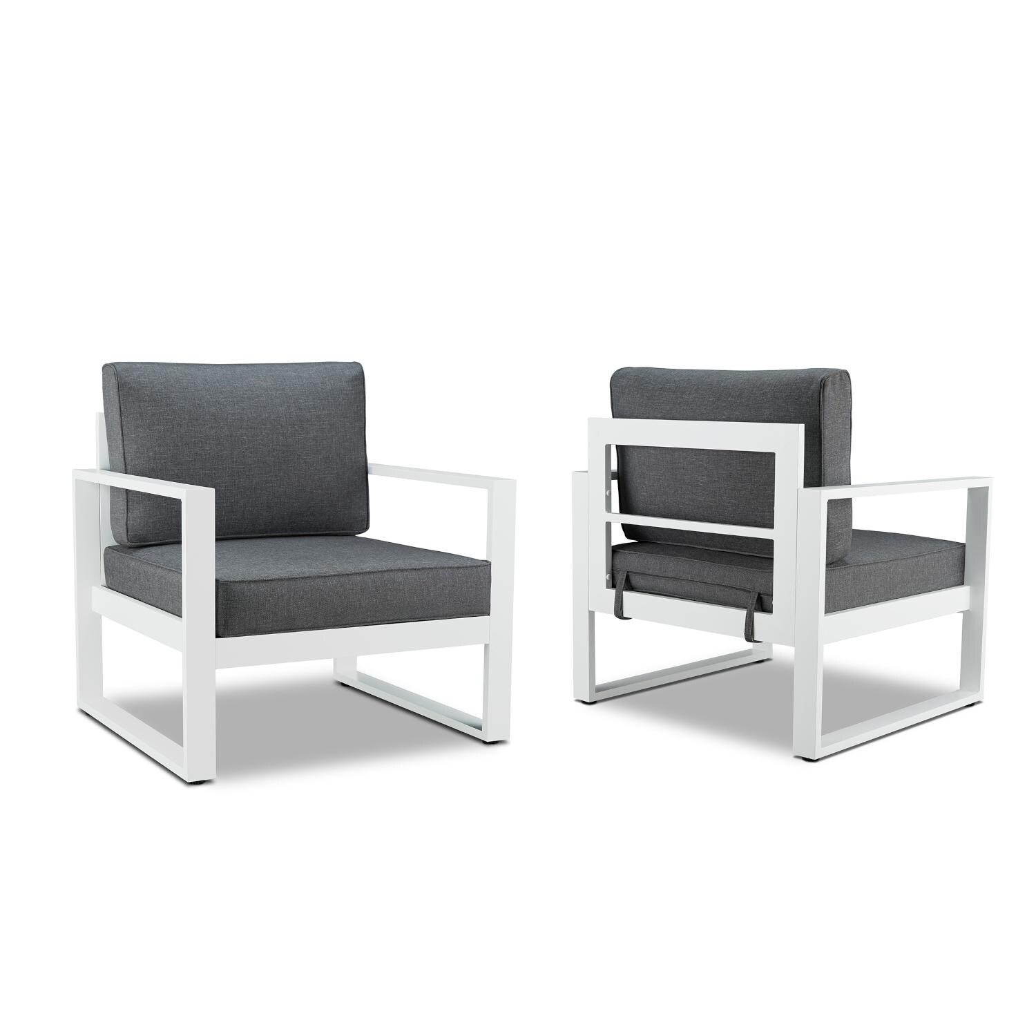Lakeview Villa Flora White W/ Gray Cushions 2 Piece Aluminum Chair Set - Full View thumbnail