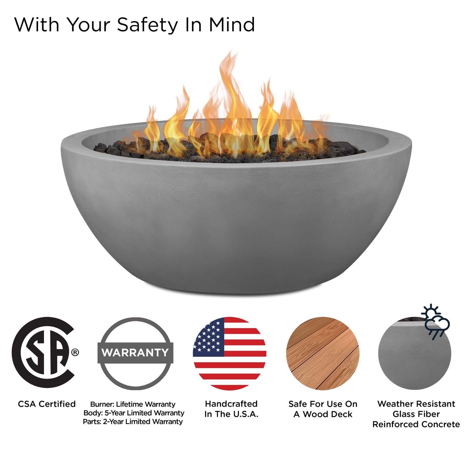 Dustyview 38-in Round Concrete Propane Fire Pit in Ash by BBQGuys Signature - Safety - Detail thumbnail