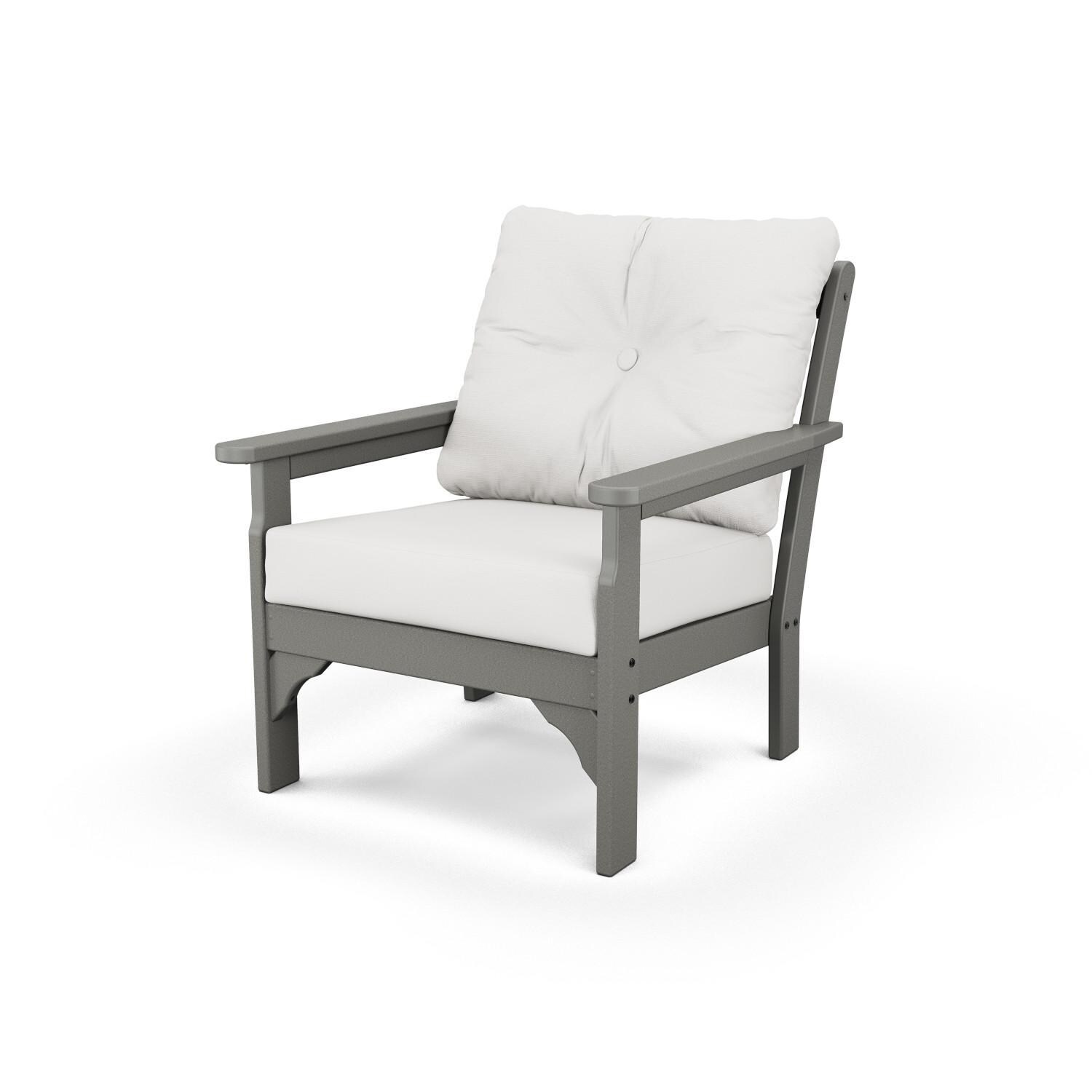 POLYWOOD Vineyard Slate Grey & Natural Linen Deep Seating Chair thumbnail