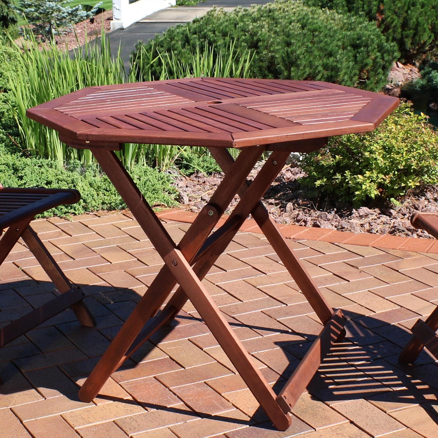 Sunnydaze Decor 35 1/2-Inch Octagon Meranti Wood Folding Table W/ Teak Oil Finish image