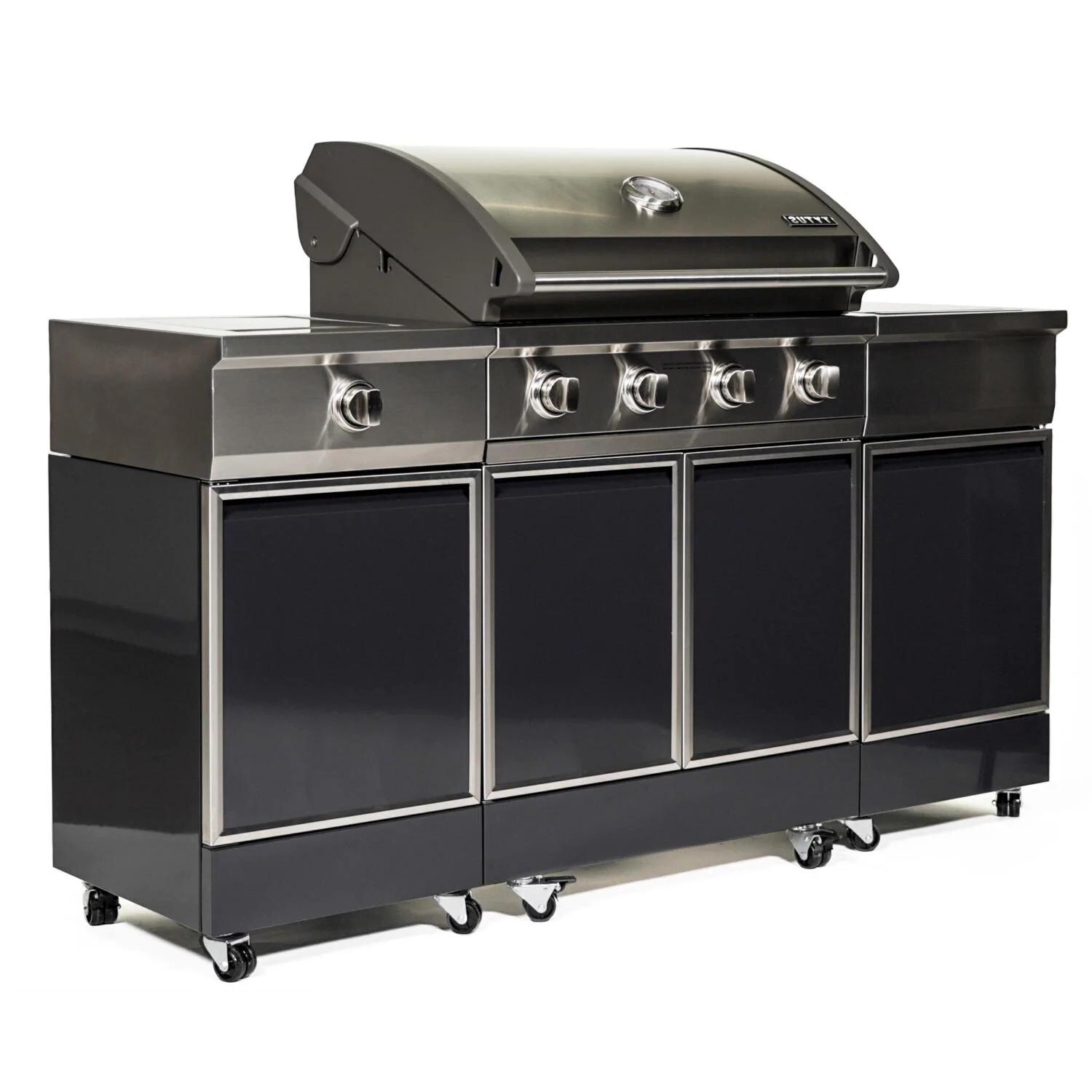 TYTUS TI400PCCLP-3.0.2 Charcoal Grey 4-Burner Natural Gas Grill Island With Sear Burner & Ice Bucket (Ships as Propane with Conversion Fittings) - Side View