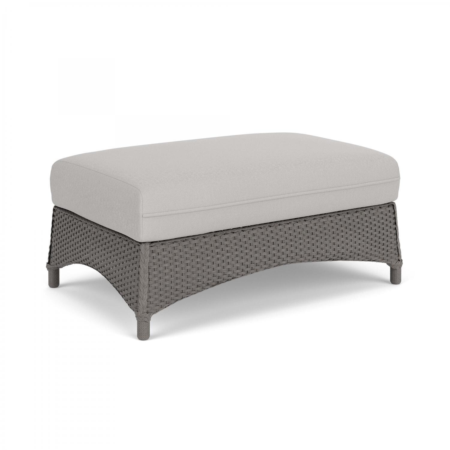 Lloyd Flanders Mandalay Large Ottoman in Pewter Finish with Tundra Dove fabric - Angled thumbnail