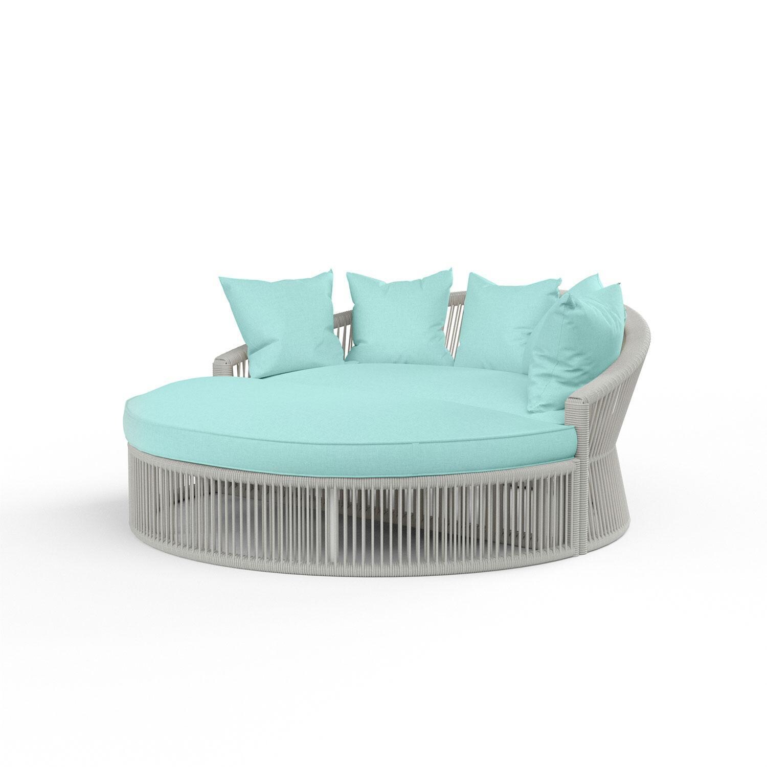 Miami Olefin Rope Patio Daybed in Dupione Celeste w/ Self Welt by Sunset West - Display - White Background thumbnail