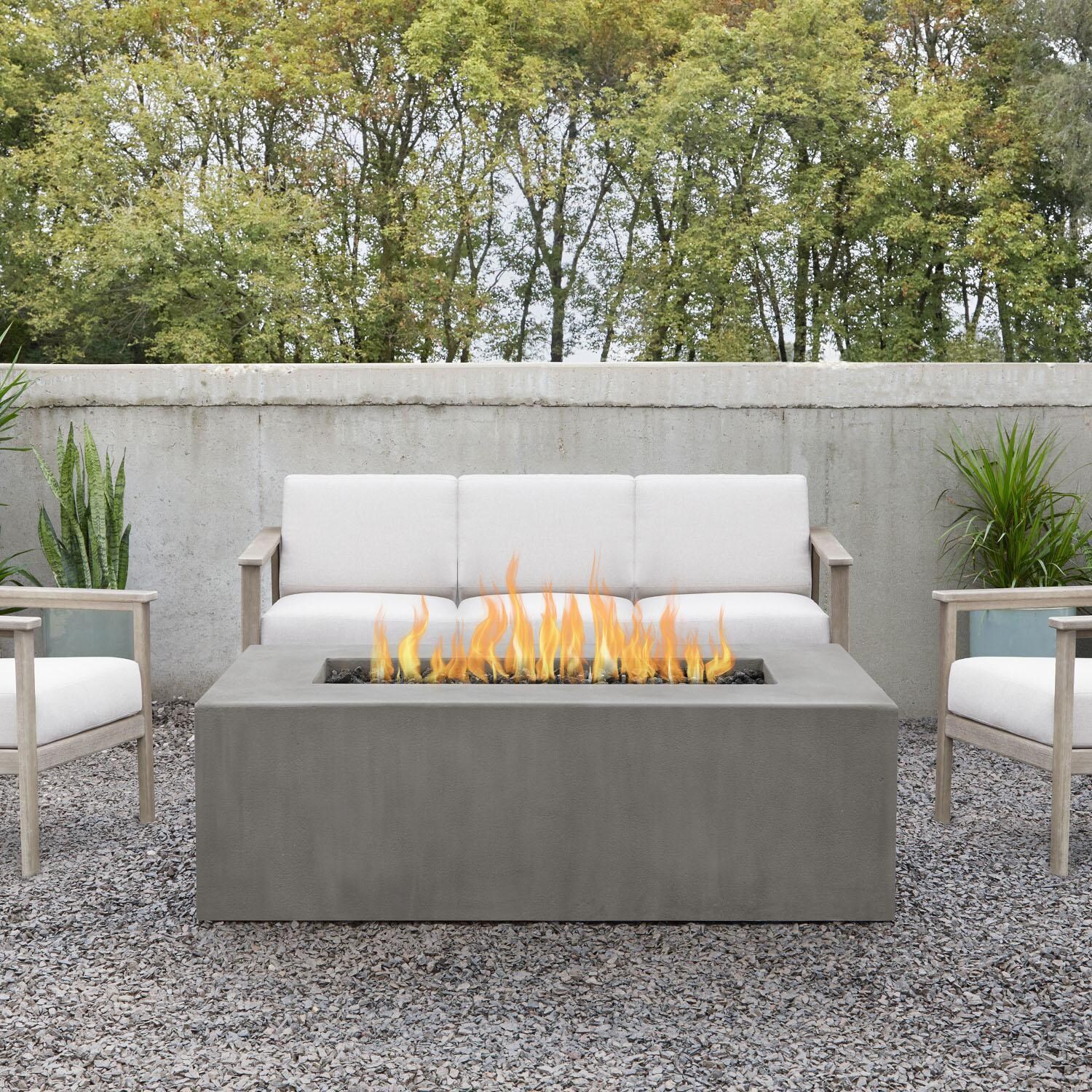 Olliewood 364NG-FLNT 60 Inch Rectangular Glass Fiber Reinforced Concrete Natural Gas Fire Pit Table in Flint by BBQGuys Signature - Display - White Background thumbnail