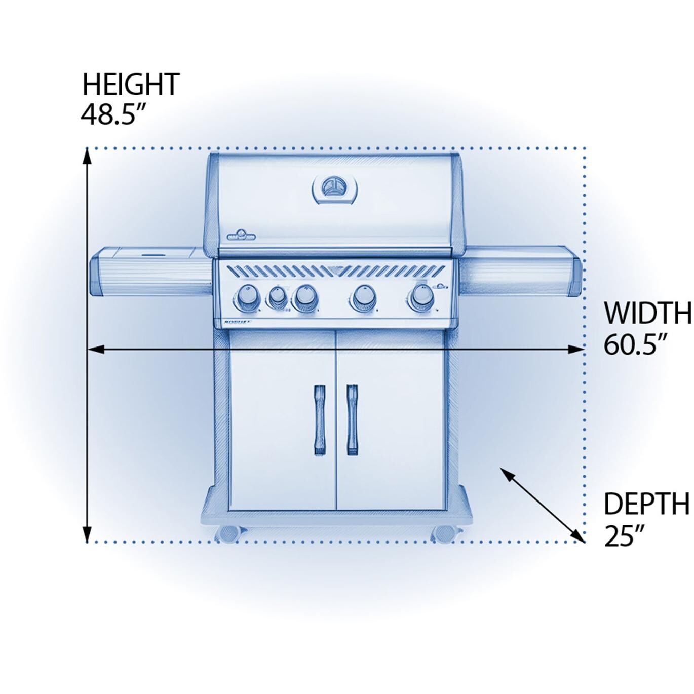 Napoleon RSE525RSIBPSS-1 Rogue SE 525 RSIB Propane Gas Grill with Infrared Rear Burner and Infrared Side Burner - Dimensions - Diagram thumbnail