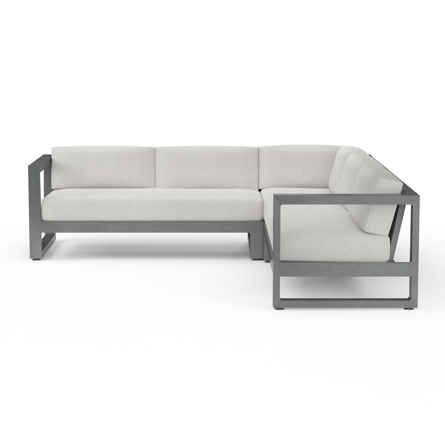 Redondo 3 Piece Aluminum Patio Sectional W/ Sunbrella Cast Silver Cushions By Sunset West - Front View - White Background thumbnail