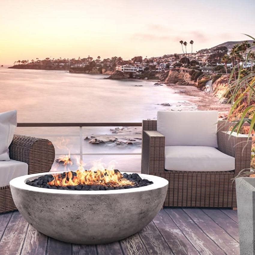 Valley Bay 4 48 Inch Round GFRC Natural Gas Fire Bowl in Pewter by Lakeview Outdoor Designs