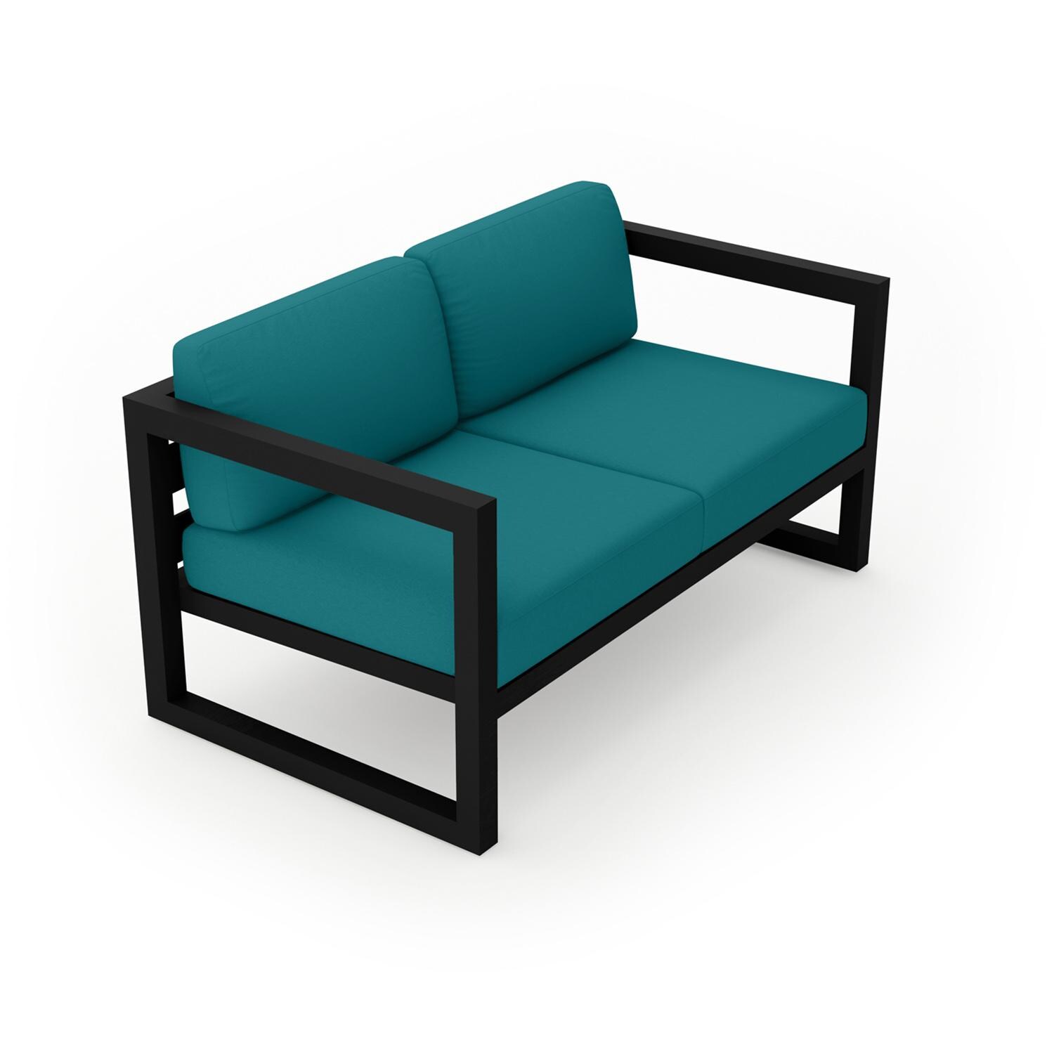 Lakeview  MSTYCV-BK-LS-PC Misty Cove 2 Person Aluminum Loveseat in Black w/Spectrum Peacock Cushions by Lakeview Outdoor Designs - Angled Front - White Background thumbnail