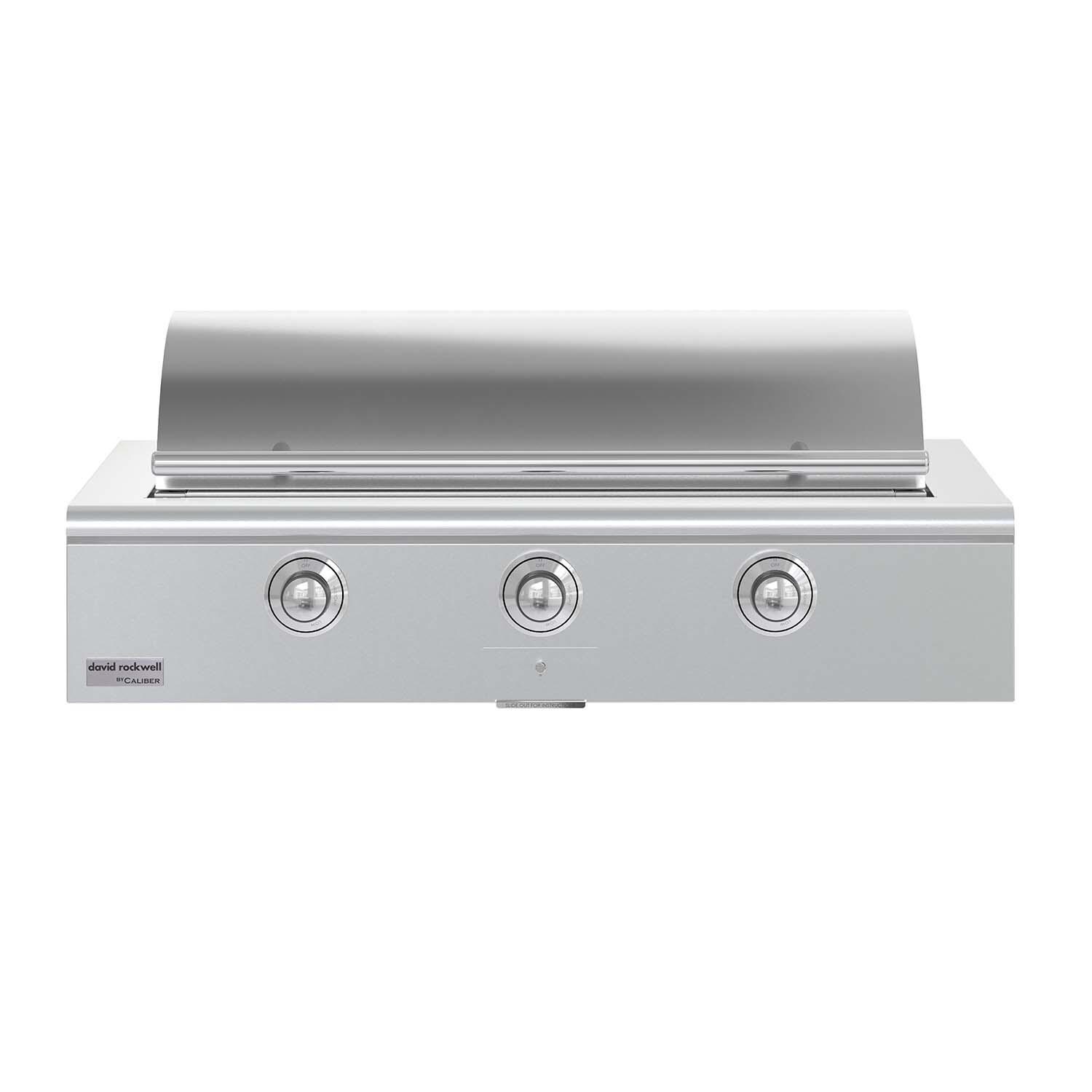 Caliber CRG-48BL00-A-H02 48-in Propane Built-In Rockwell Grill - Chrome Hardware - Lid Closed - White Background thumbnail