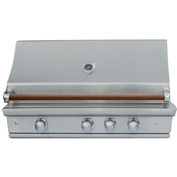 Caliber CrossFlame Silver 41-Inch Built-In Natural Gas Grill With Sear Burner And Rotisserie - Wood Handle