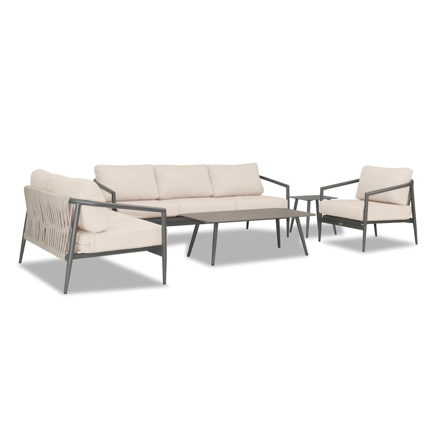 Lakeview Midnight Cove 5 Pc Aluminum Sofa Seating Set in Slate/Pebble Gray/Canvas Flax - Angled - White Background thumbnail
