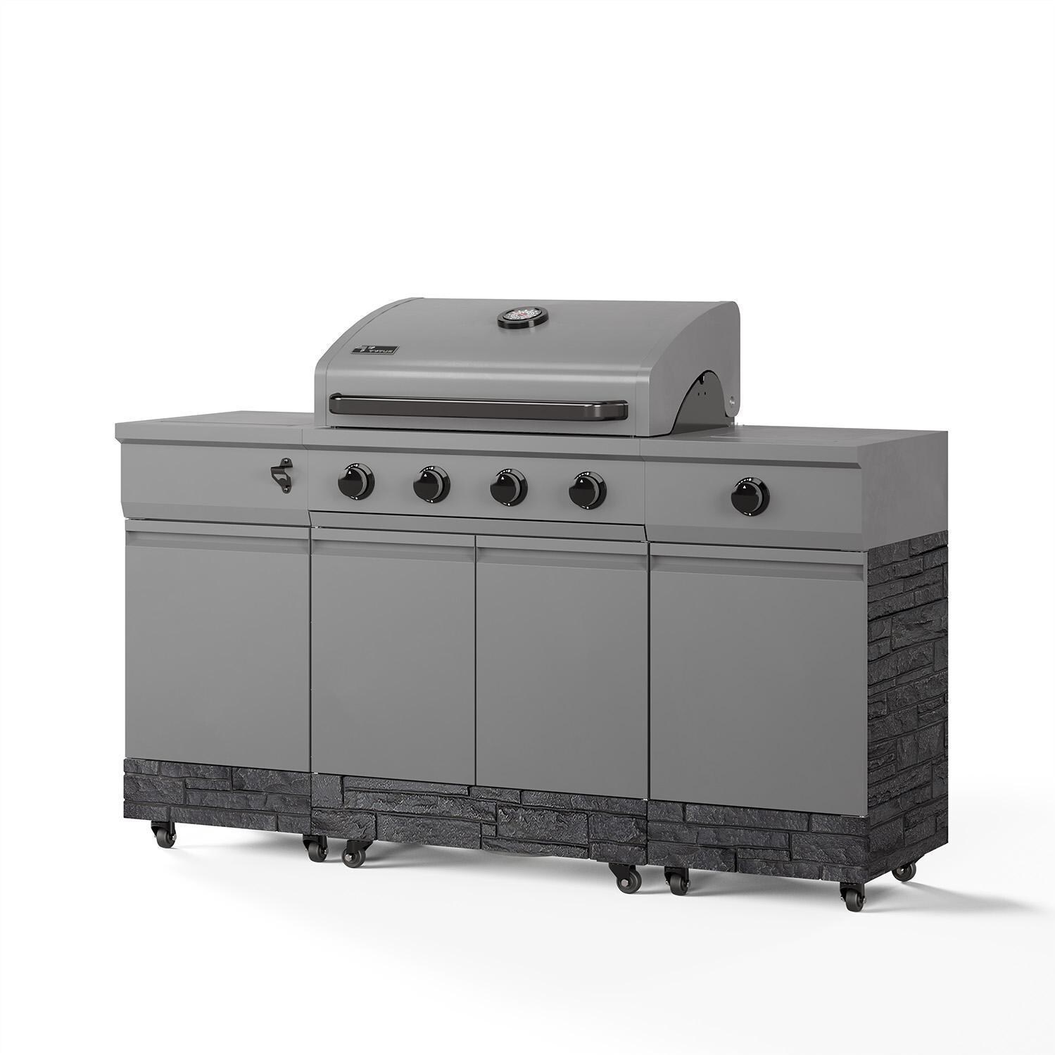 TYTUS Fresno Series Gunmetal Gray & Graphite Stone Natural Gas Grill Island (Ships Propane w/ Conversion Kit) - Angle - White Background thumbnail