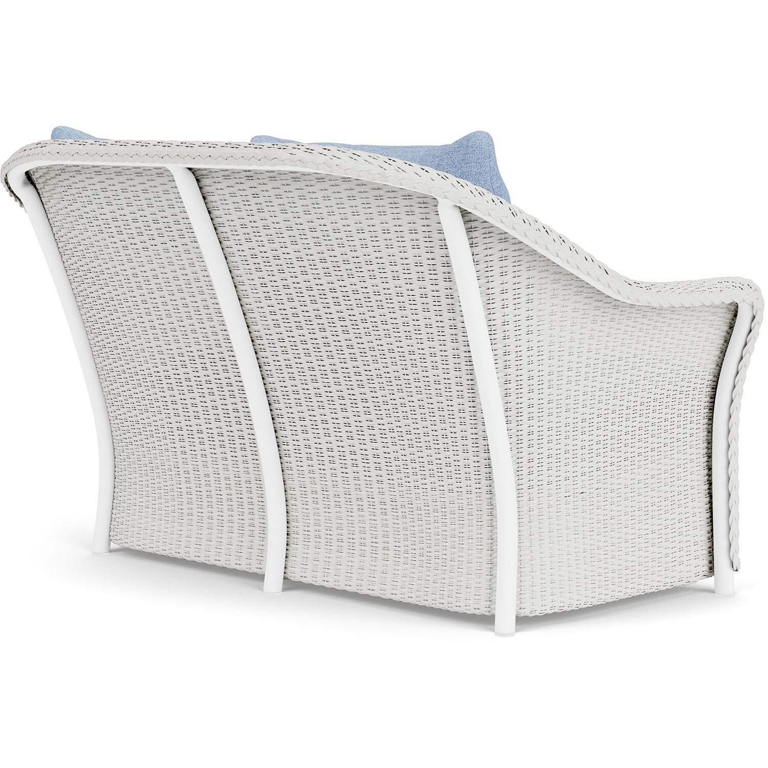 Lloyd Flanders Weekend Retreat Loveseat in Matte White Finish W/ Demo Skyway Fabric - Back Right thumbnail