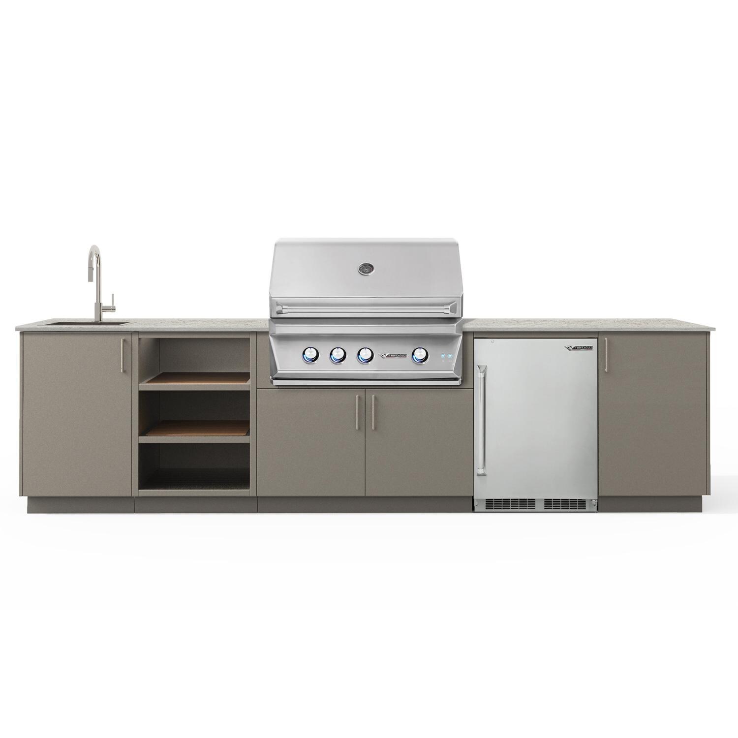 Urban Bonfire Eclipse 36 Outdoor Kitchen w/ Twin Eagles Propane Grill, Sink, Refrigerator, Keon Dekton Countertop & Clay Finish - B-Eclipse-36-TwinEagles-Keon-Clay