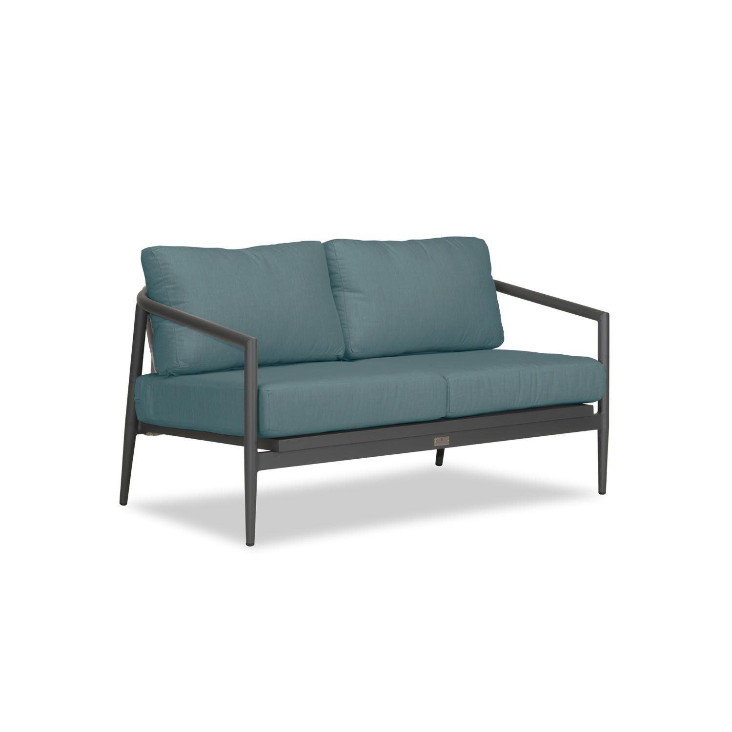 Lakeview Midnight Cove 2 Person Aluminum Loveseat in Slate/Pebble Gray/Cast Lagoon - Angled - White Background thumbnail