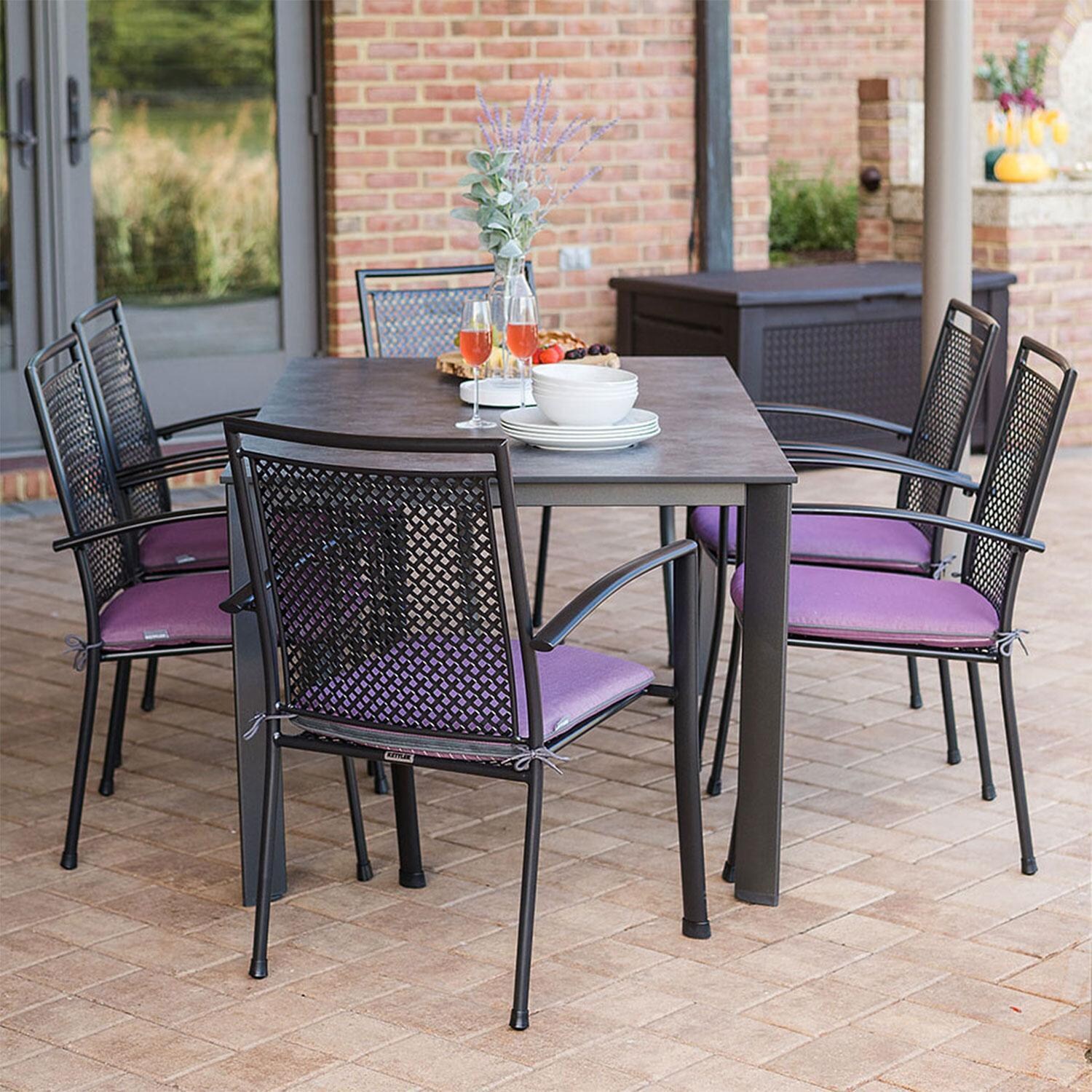 Reno 7 Pc Aluminum Dining Set By KETTLER - Back Patio - Side View - Lifestyle thumbnail