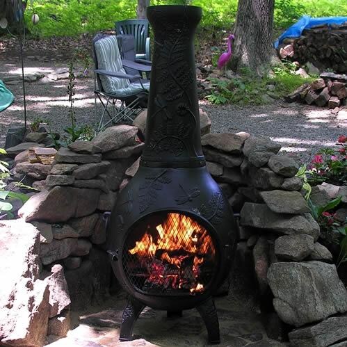 The Blue Rooster Dragonfly Style Cast Aluminum Chiminea - Charcoal