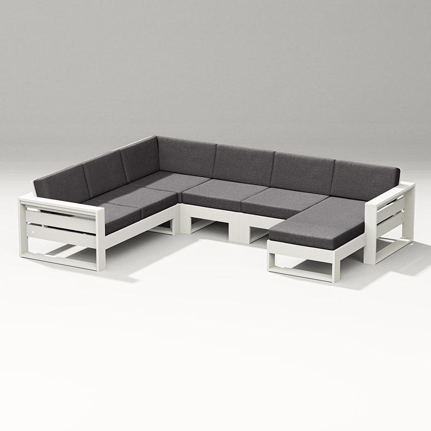 Latitude 5 Person Sectional Sofa w/ Right Chaise in Vintage White/Ash Charcoal By PW Designer Series