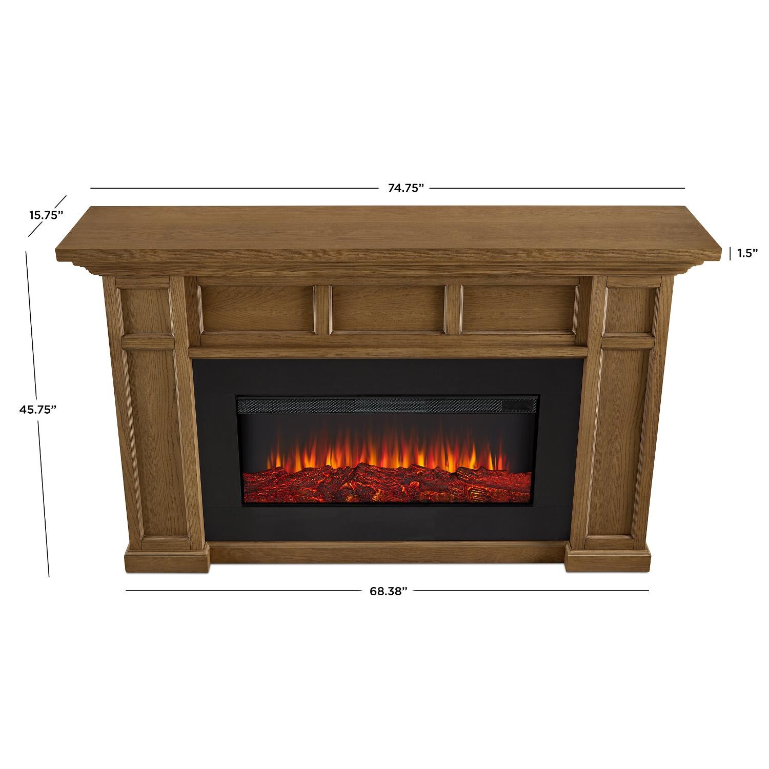 Real Flame 4130E-EO Alcott 74-Inch Electric Fireplace With Mantel - English Oak - Dims thumbnail