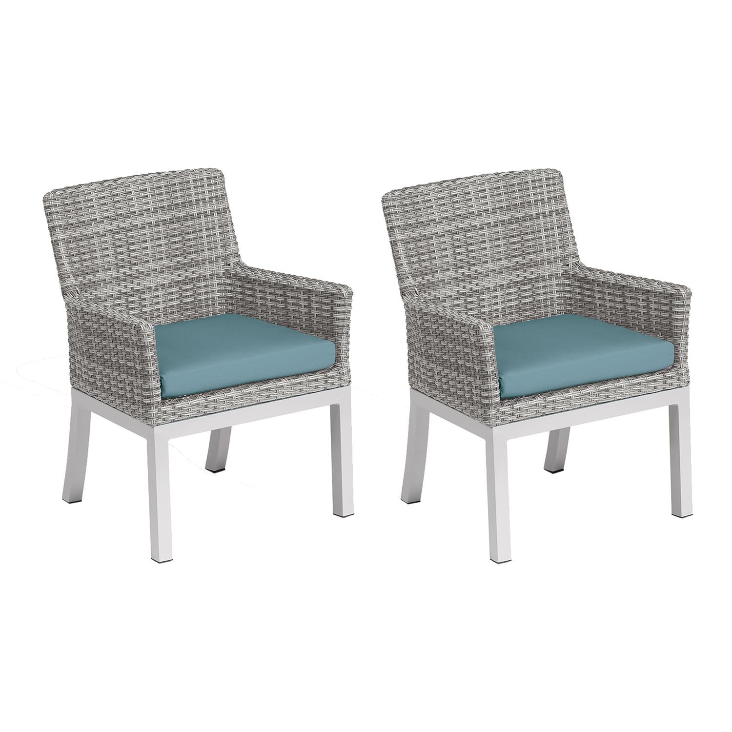 Argento 2 Pc Wicker Dining Arm Chair w/ Ice Blue Cushion in Flint/Argento By Oxford Garden