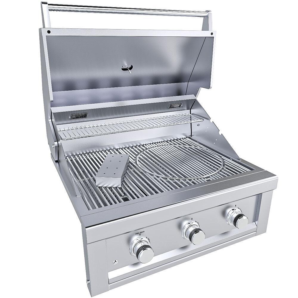 Sunstone Ruby3B-LP Ruby 30-in 3-Burner Built-In Propane Gas Grill - Hood Open - White Background thumbnail