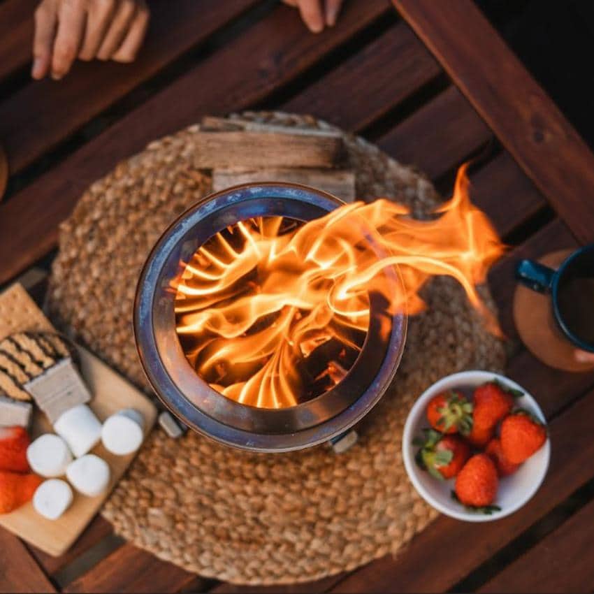 Solo Stove - SSMESA-XL-MULBERRY - Tabletop Fire Pit - Mulberry - Top View of Flame thumbnail