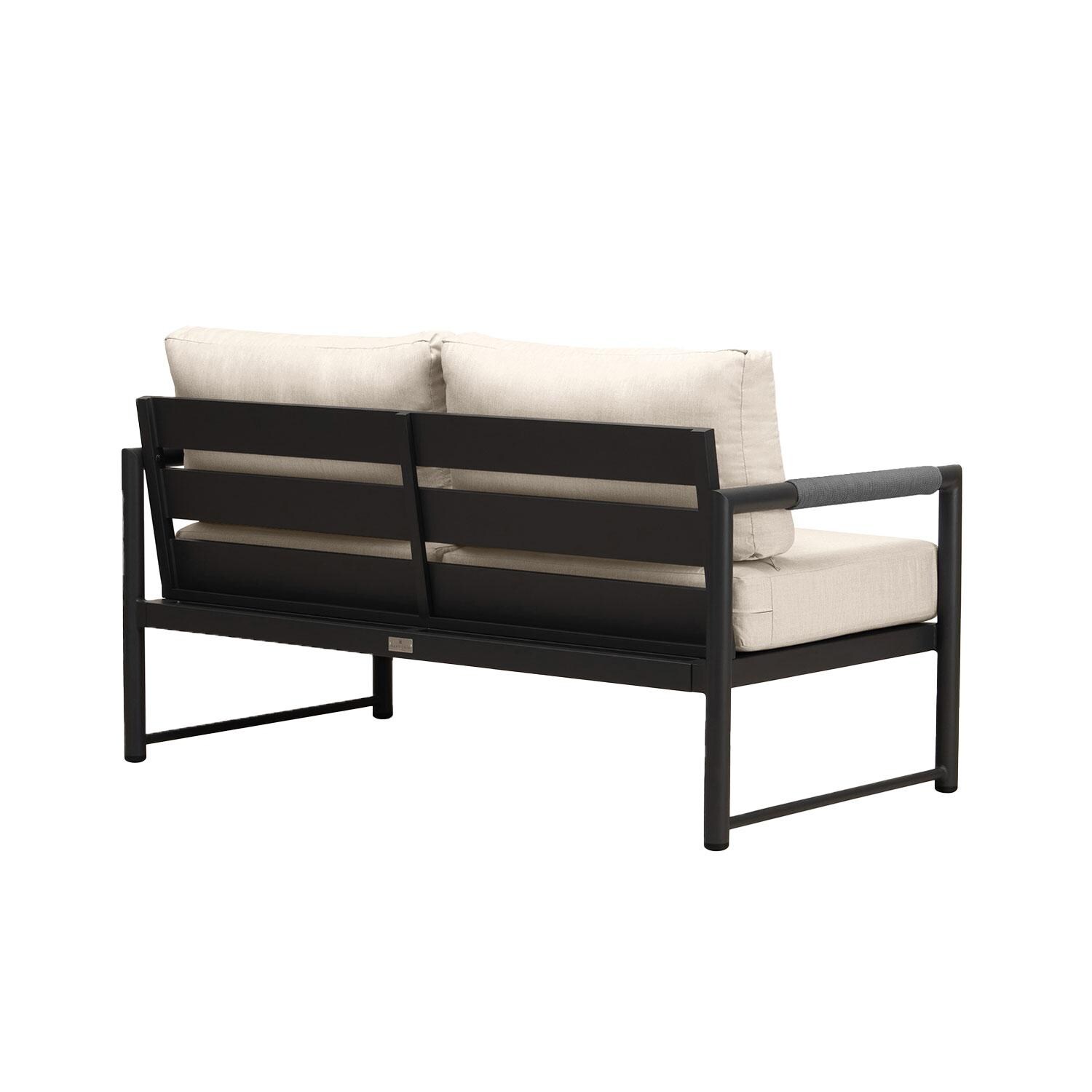 Lakeview AVEBAY-BK-CO-LS-CF Avenue Bay Black/Carbon Loveseat - Canvas Flax - Rear Angled - White Background thumbnail