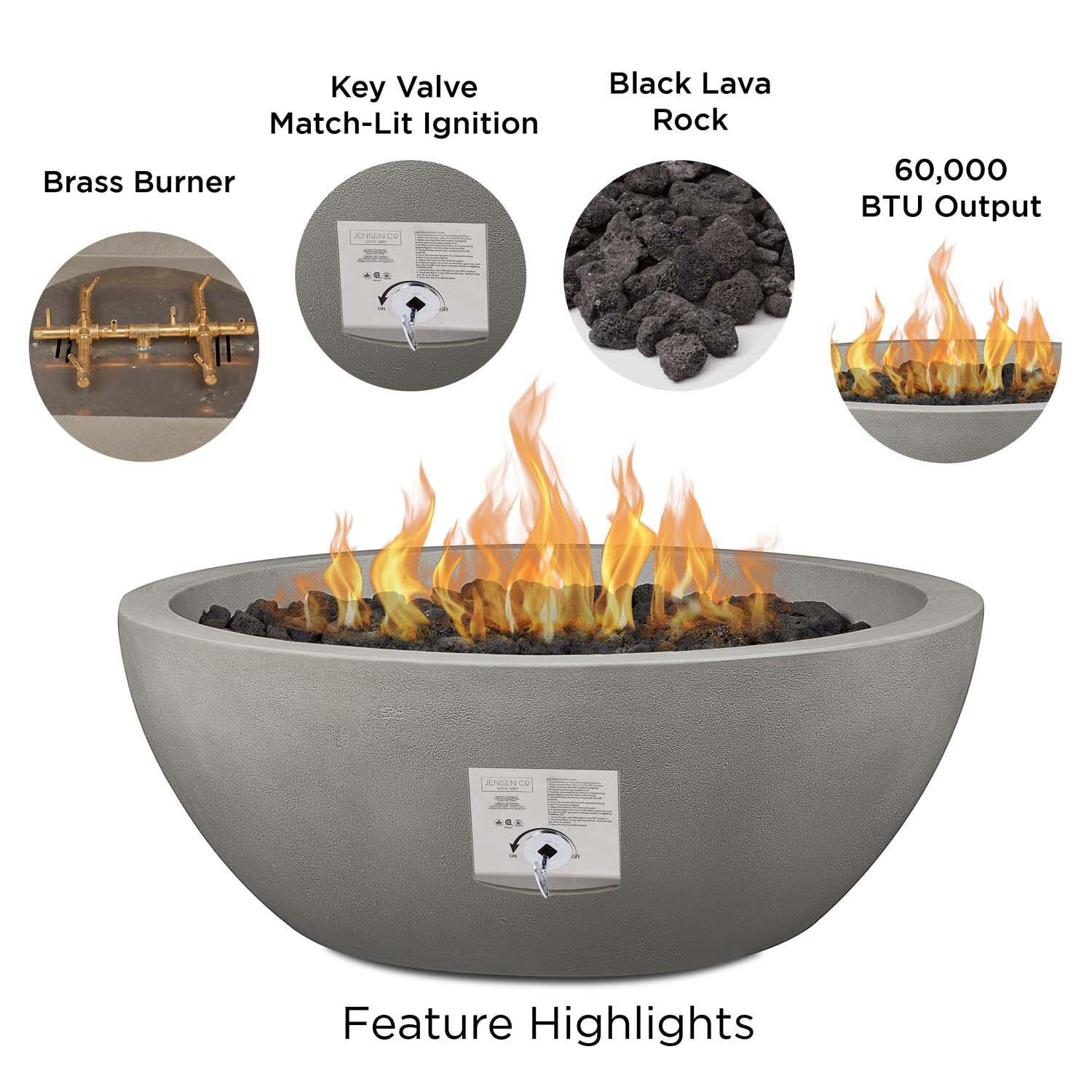 Dustyview 42 Inch Round Glass Fiber Reinforced Concrete Propane Fire Bowl in Shade by BBQGuys Signature - Features thumbnail