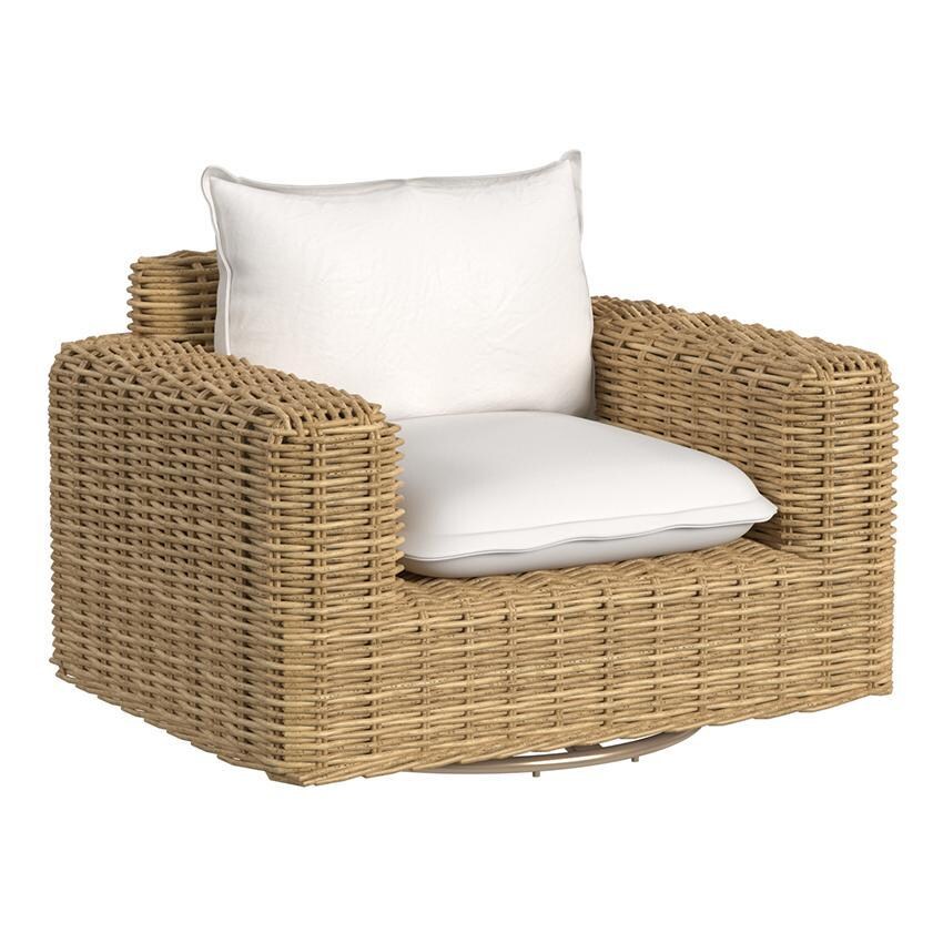 Playa Resin Wicker Oversized Swivel Club Chair in Medium Wood/Soothe Pearl by Sunset West - White Background thumbnail