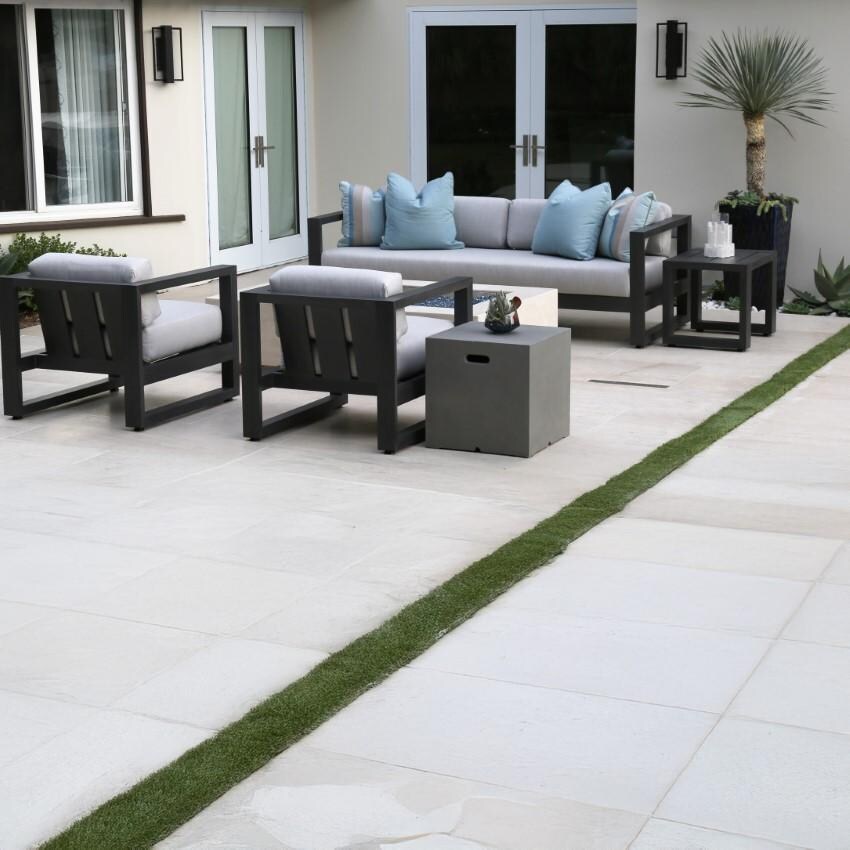 Redondo 3 Person Aluminum Sofa w/ No Welt in Slate/Canvas Natural by Sunset West - Shown w/ Companion Pieces - Lifestyle thumbnail