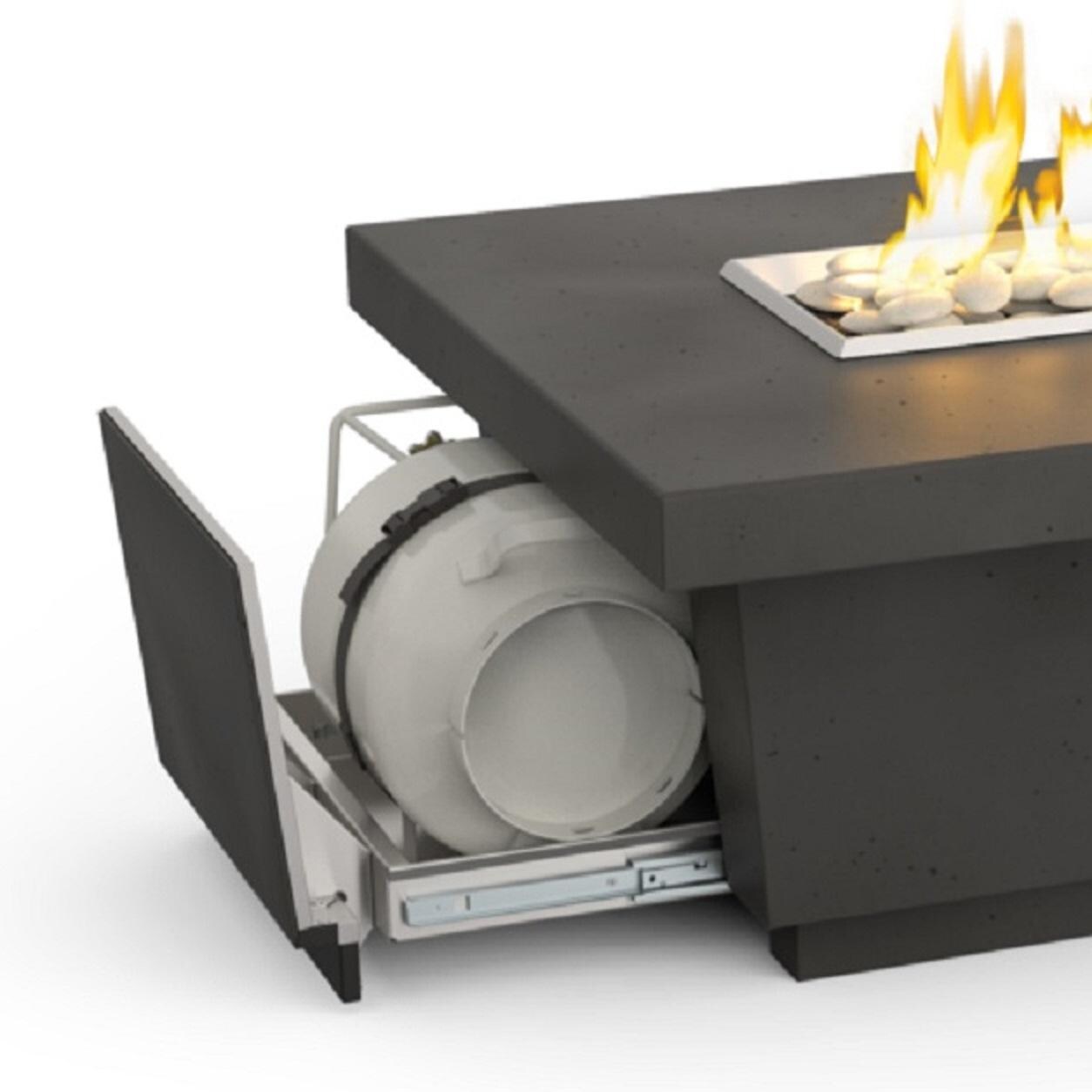 American Fyre Designs 785-BA-11-M4PC Contempo LP Select 62-Inch Rectangular Propane Gas Fire Table - Black Lava - In Use (Shown W/ LP Cylinder - Sold Separately) thumbnail