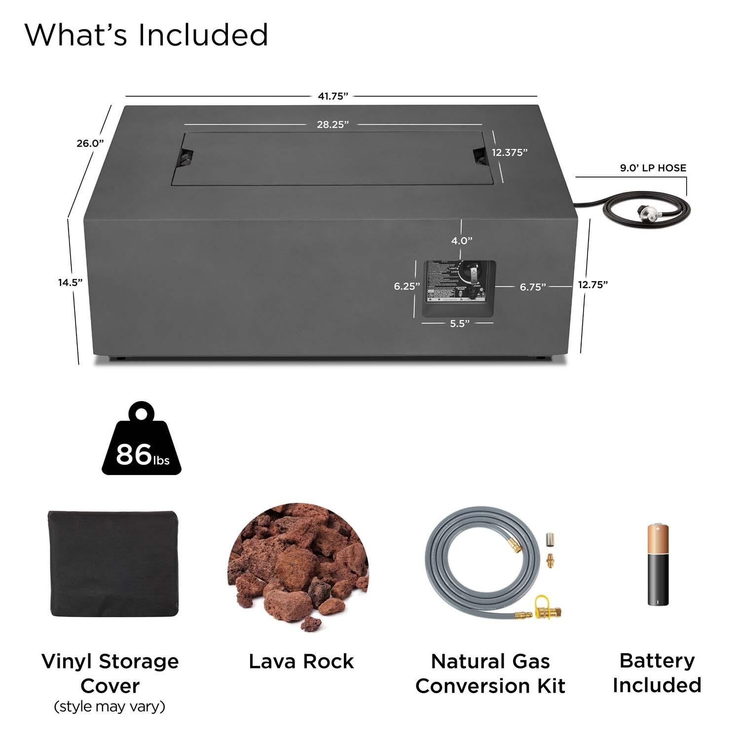 Elysian 42 Inch Rectangular Powder Coated Steel Propane Fire Pit Table in Weathered Slate by Lakeview Outdoor Designs - Included thumbnail