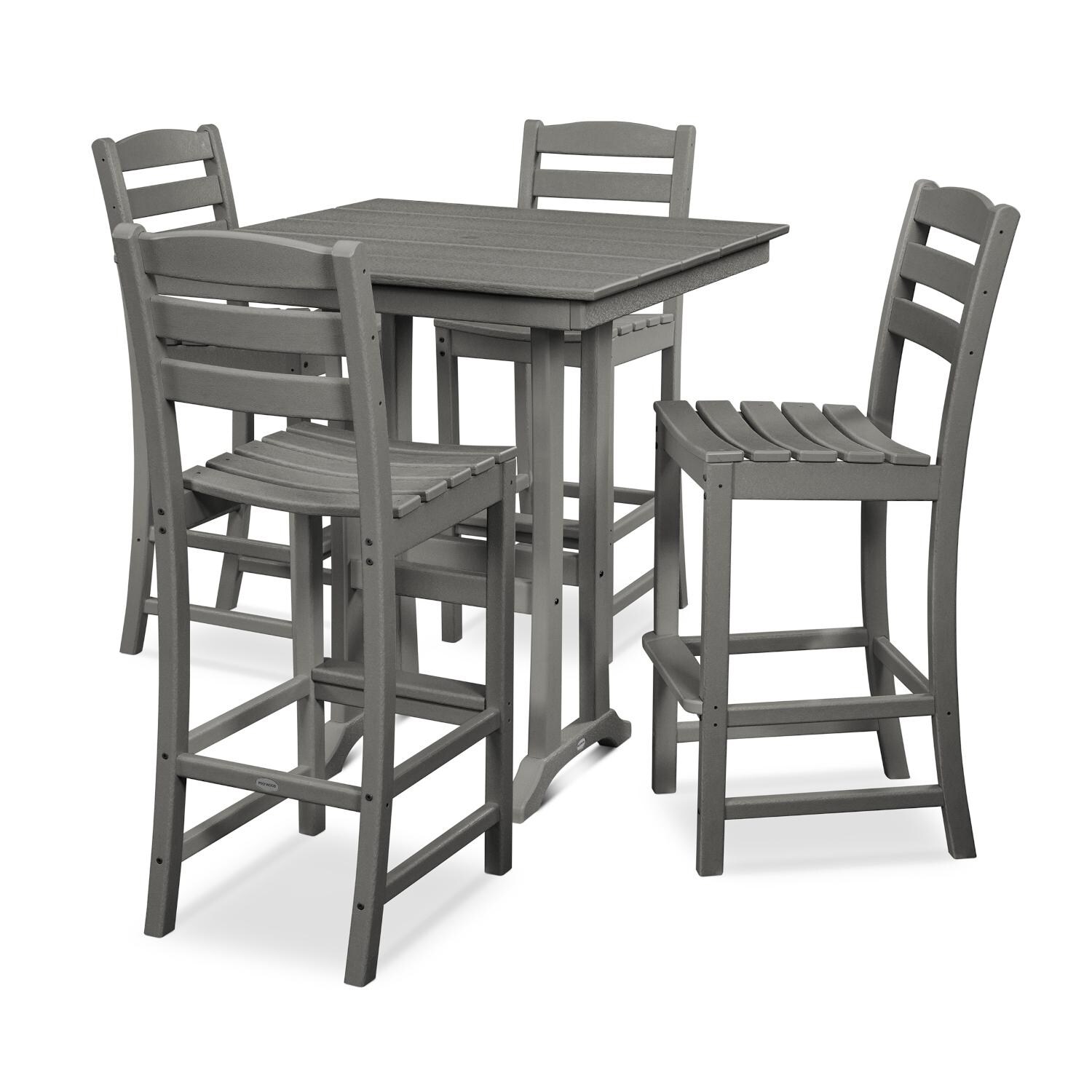 POLYWOOD La Casa Cafe Slate Grey 5 Piece Farmhouse Trestle Bar Set thumbnail