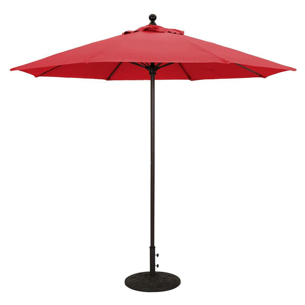Galtech 9 Ft. Octagonal Aluminum Patio Market Umbrella W/ Push Lift - Black Frame W/ Sunbrella Canvas Jockey Red Canopy