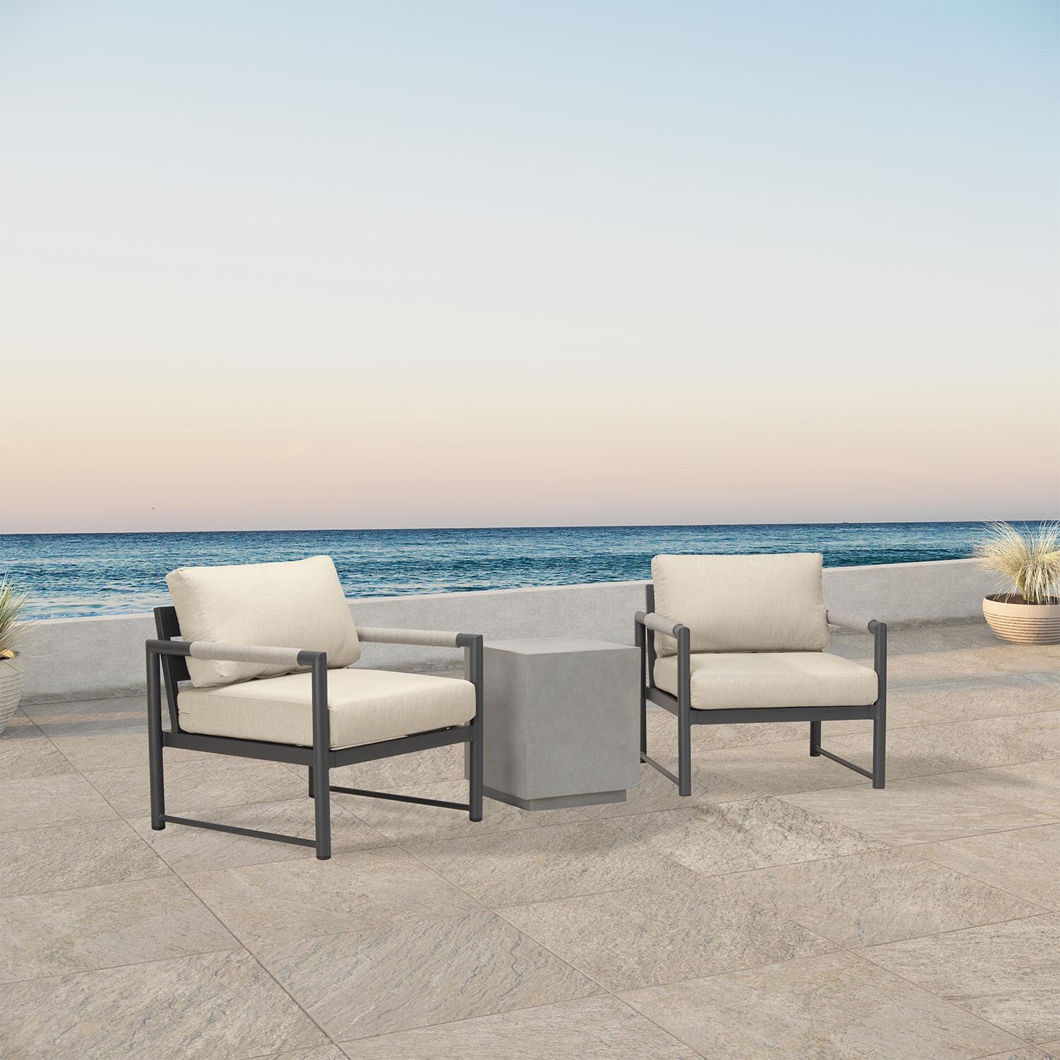 Lakeview AVEBAY-SL-PG-SET104-CF Avenue Bay Slate/Pebble Gray 3 Pc Chat Set - Canvas Flax - Angled - White Background thumbnail