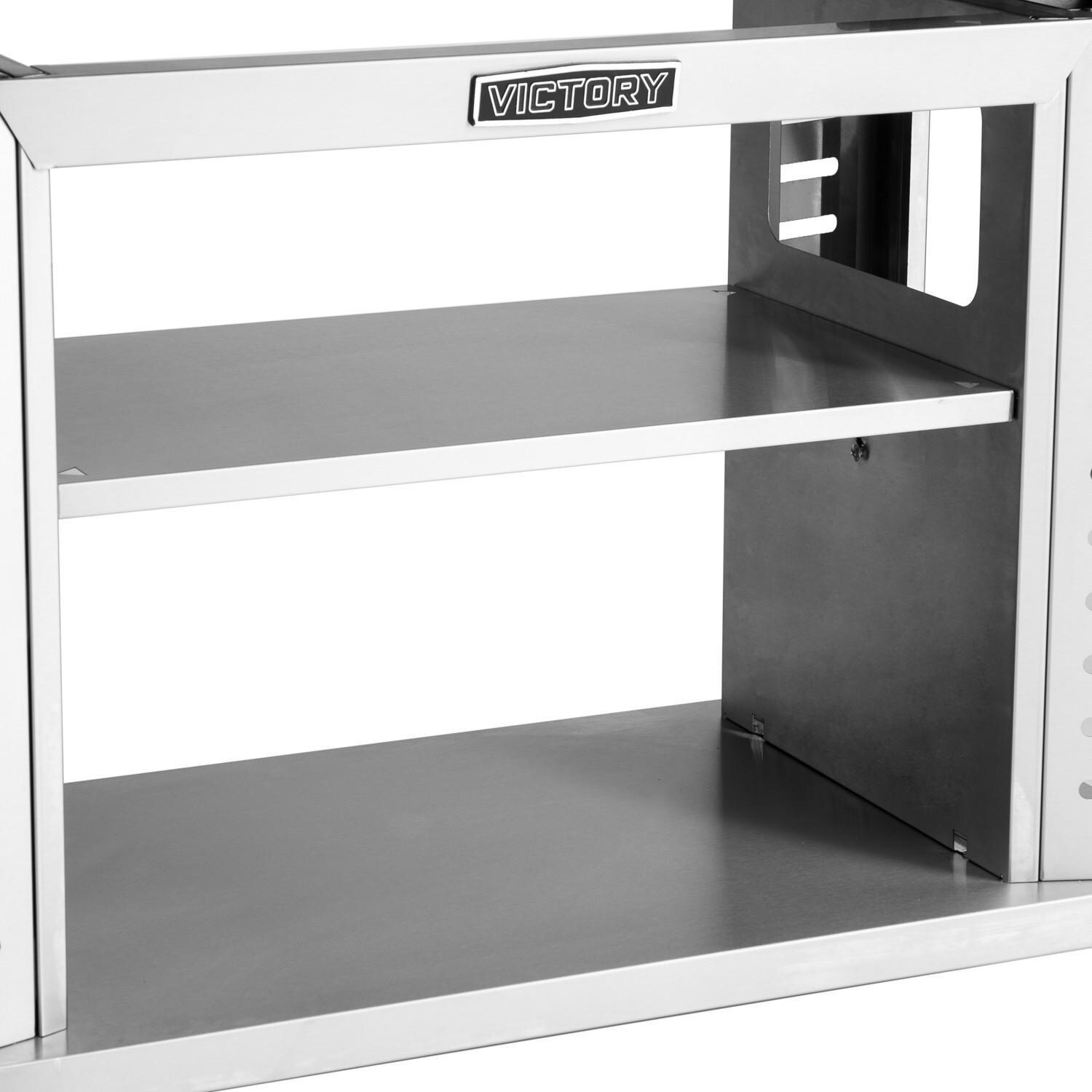 Victory VCT-G4B-LP 36-Inch 4-Burner Propane Gas Griddle - Storage Shelves in Middle of Cart thumbnail