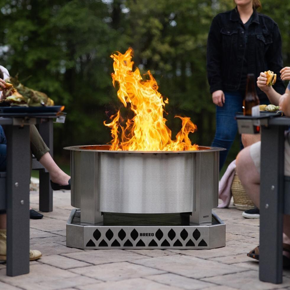 Breeo BR-X30S X Series 30 Inch Smokeless Round Stainless Steel Wood Burning Fire Pit - On the Patio (Stand Sold Separately) - Lifestyle thumbnail
