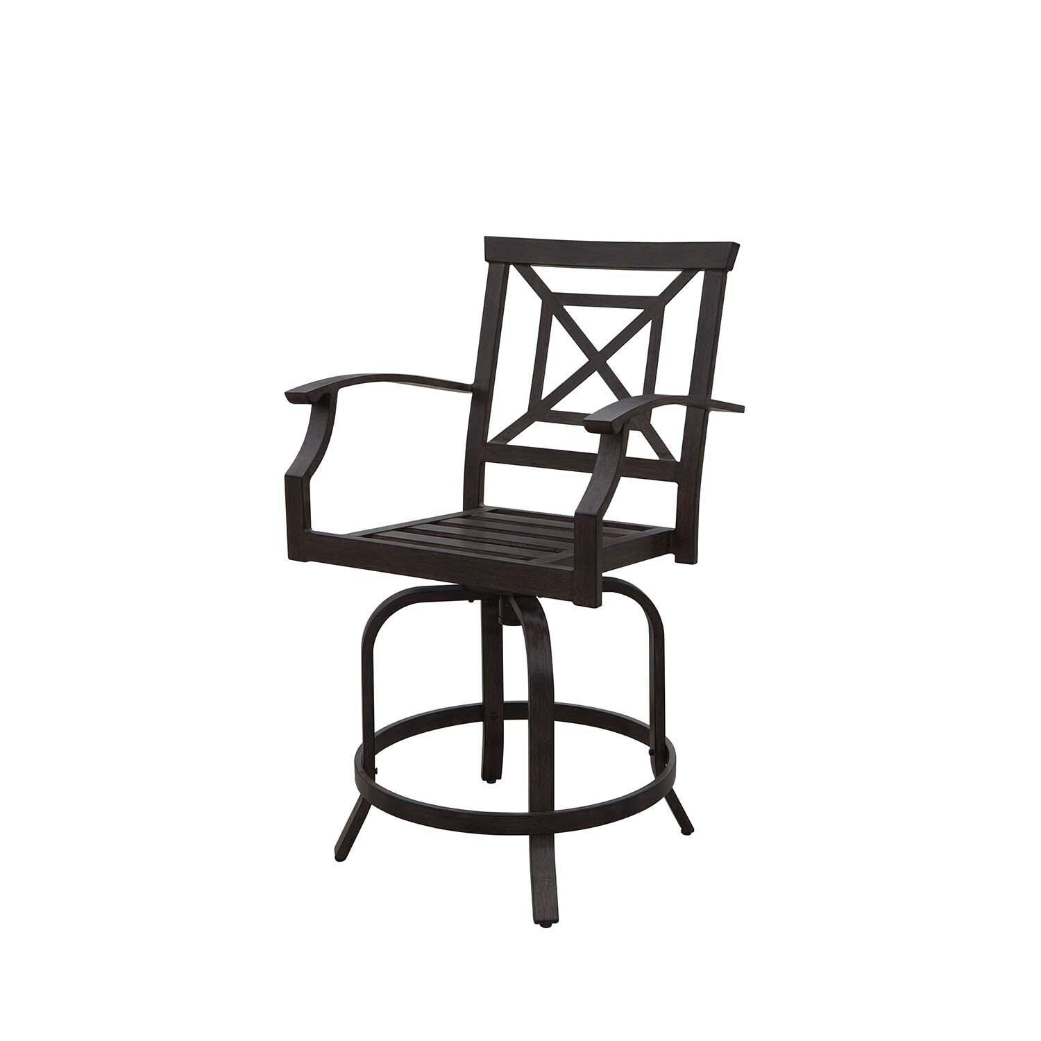 Atlantis Aluminum Counter Height Swivel Bar Stool Set of 4 w/ Beige Cushions in Walnut By Darlee - Frame Only - White Background thumbnail